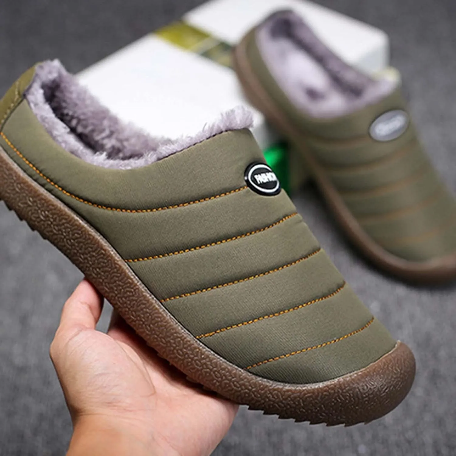 Men's Waterproof Warm Plush Lined Outdoor Snow Ankle Boots,Anti-Slip Slip-on Lightweight Winter Shoes