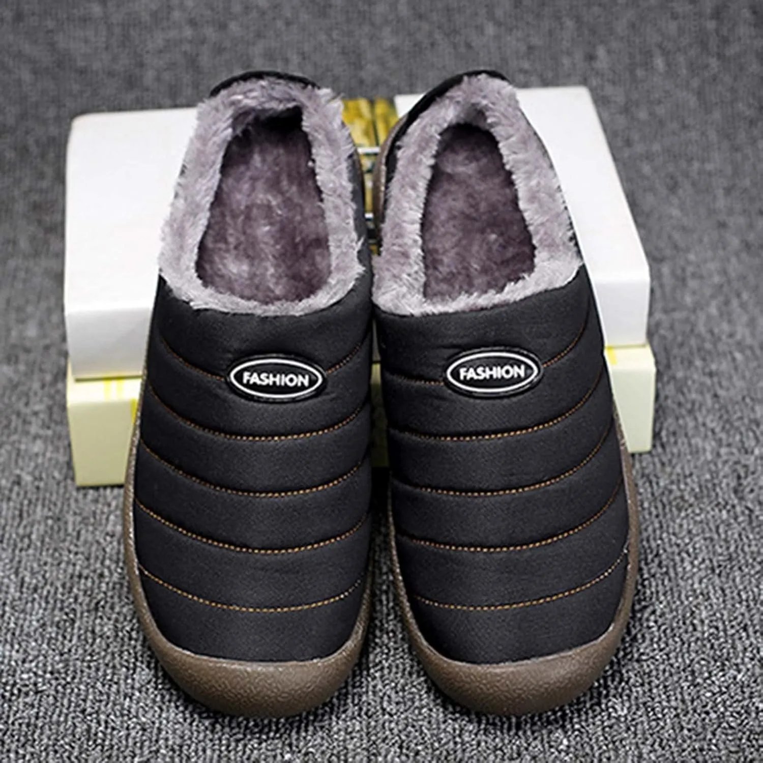Men's Waterproof Warm Plush Lined Outdoor Snow Ankle Boots,Anti-Slip Slip-on Lightweight Winter Shoes