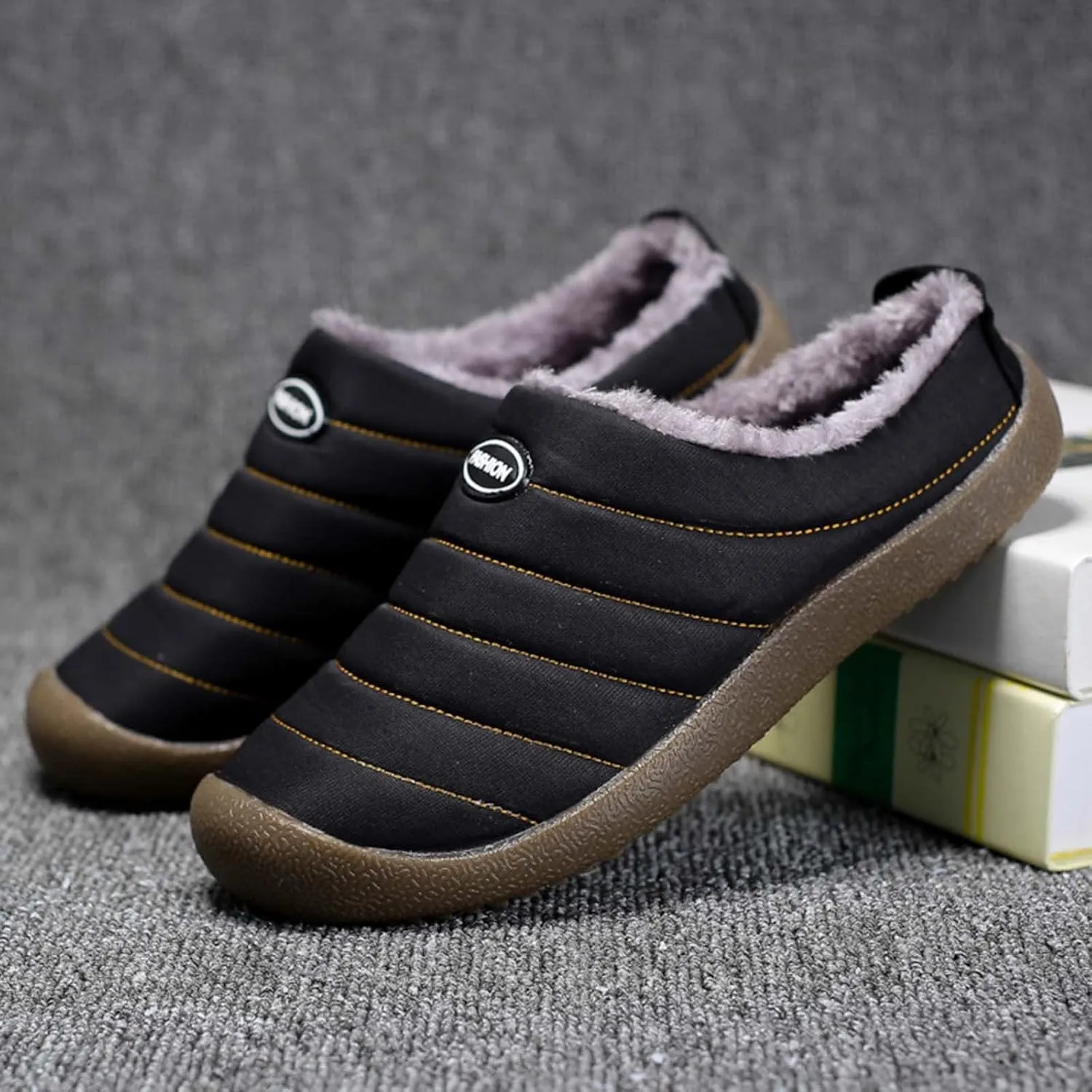 Men's Waterproof Warm Plush Lined Outdoor Snow Ankle Boots,Anti-Slip Slip-on Lightweight Winter Shoes