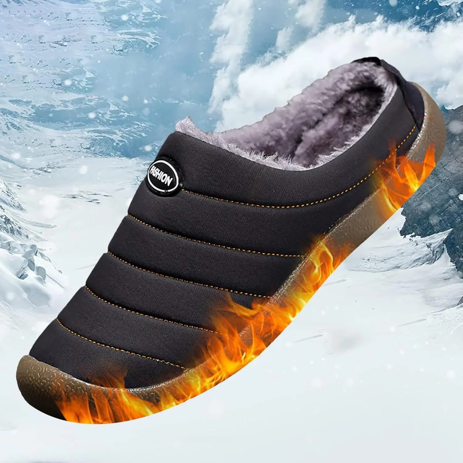 Men's Waterproof Warm Plush Lined Outdoor Snow Ankle Boots,Anti-Slip Slip-on Lightweight Winter Shoes