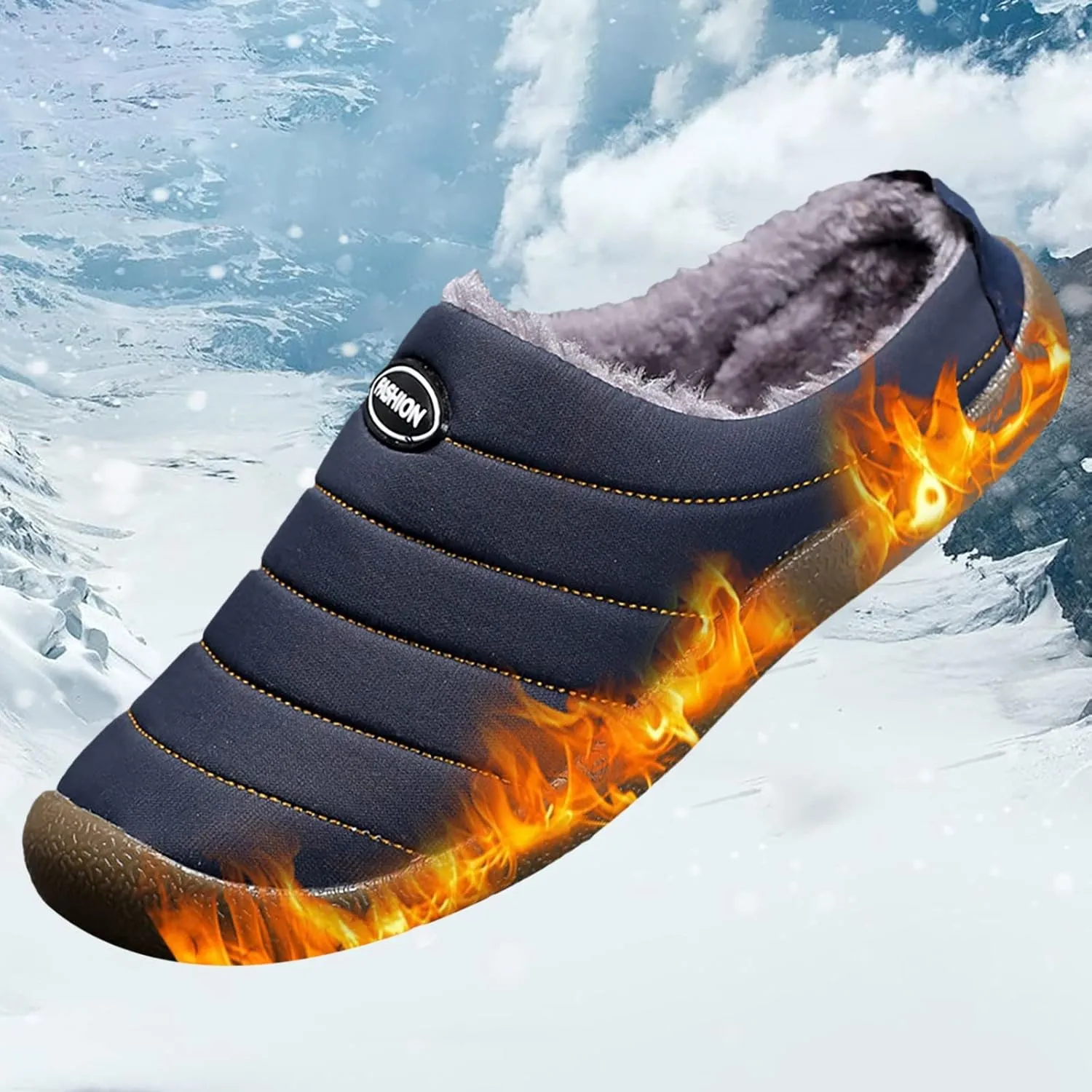 Men's Waterproof Warm Plush Lined Outdoor Snow Ankle Boots,Anti-Slip Slip-on Lightweight Winter Shoes