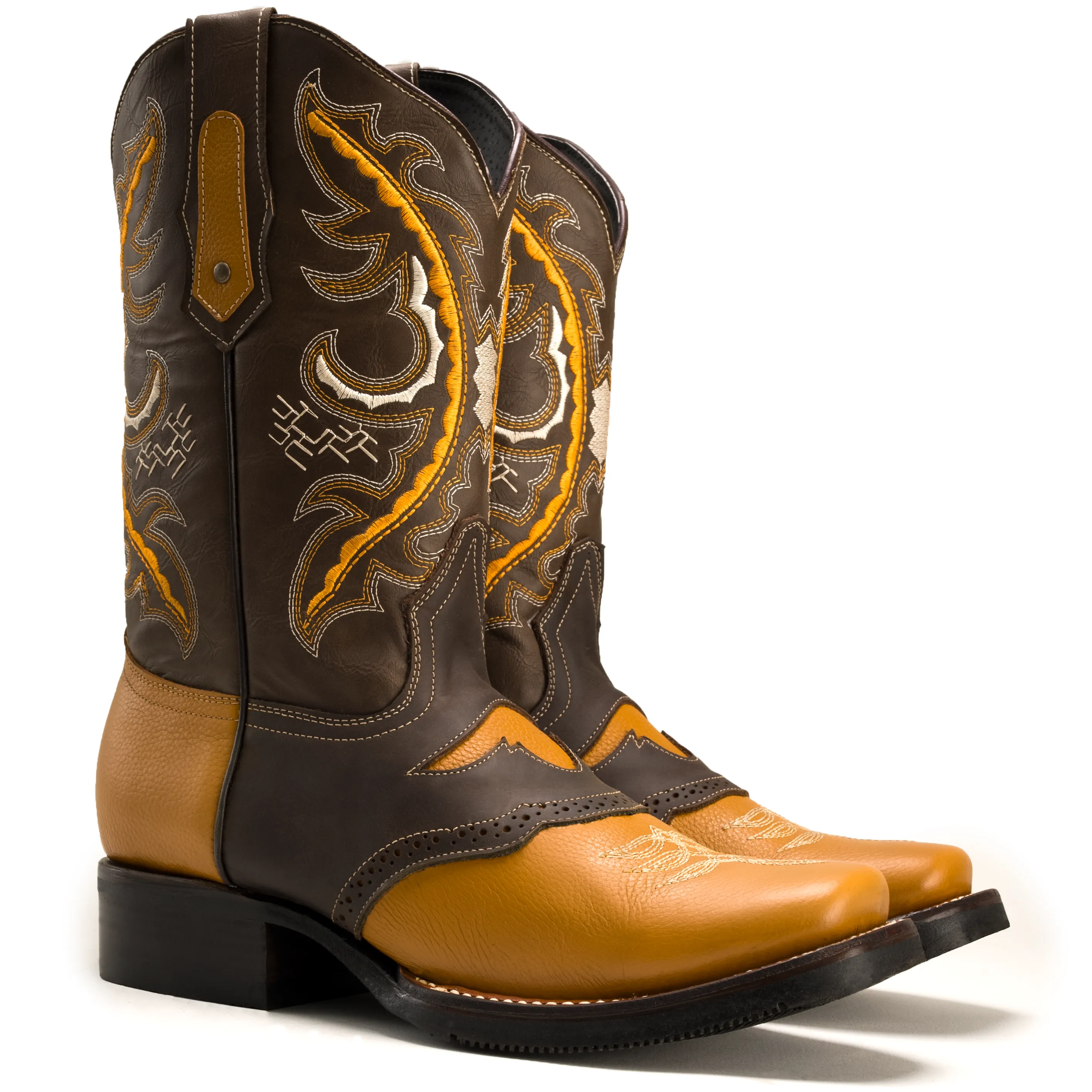 Men's Western Boots VE030 Tan/Brown Torito: Square Toe Cowboy & Rodeo Boots in Genuine Leather
