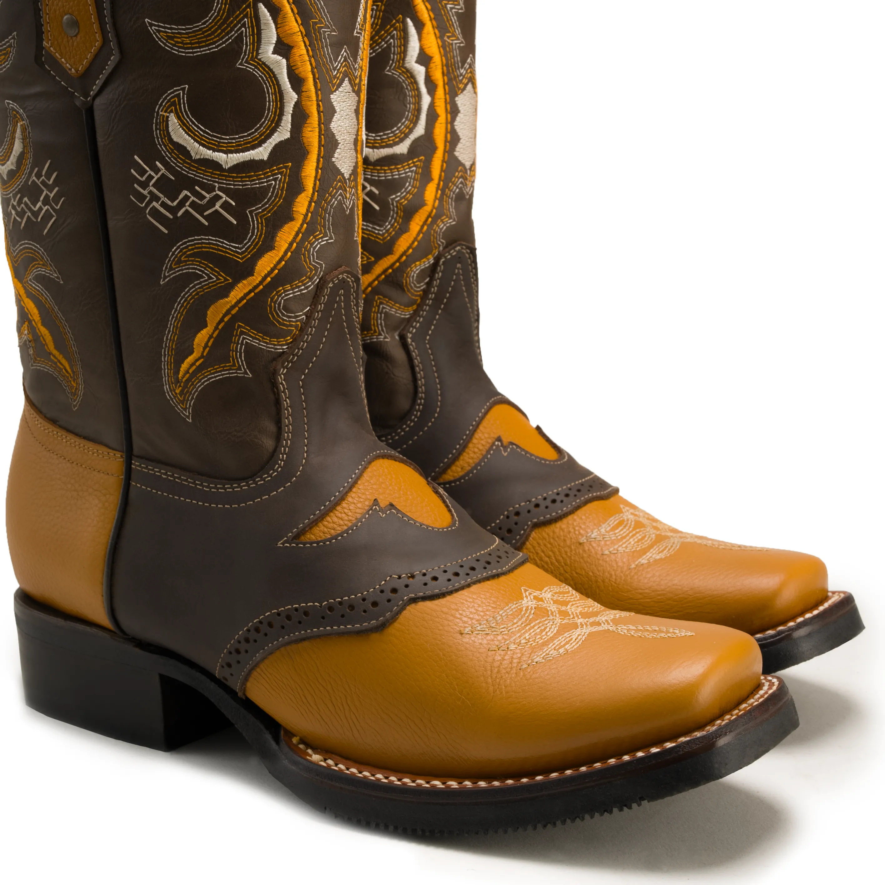 Men's Western Boots VE030 Tan/Brown Torito: Square Toe Cowboy & Rodeo Boots in Genuine Leather