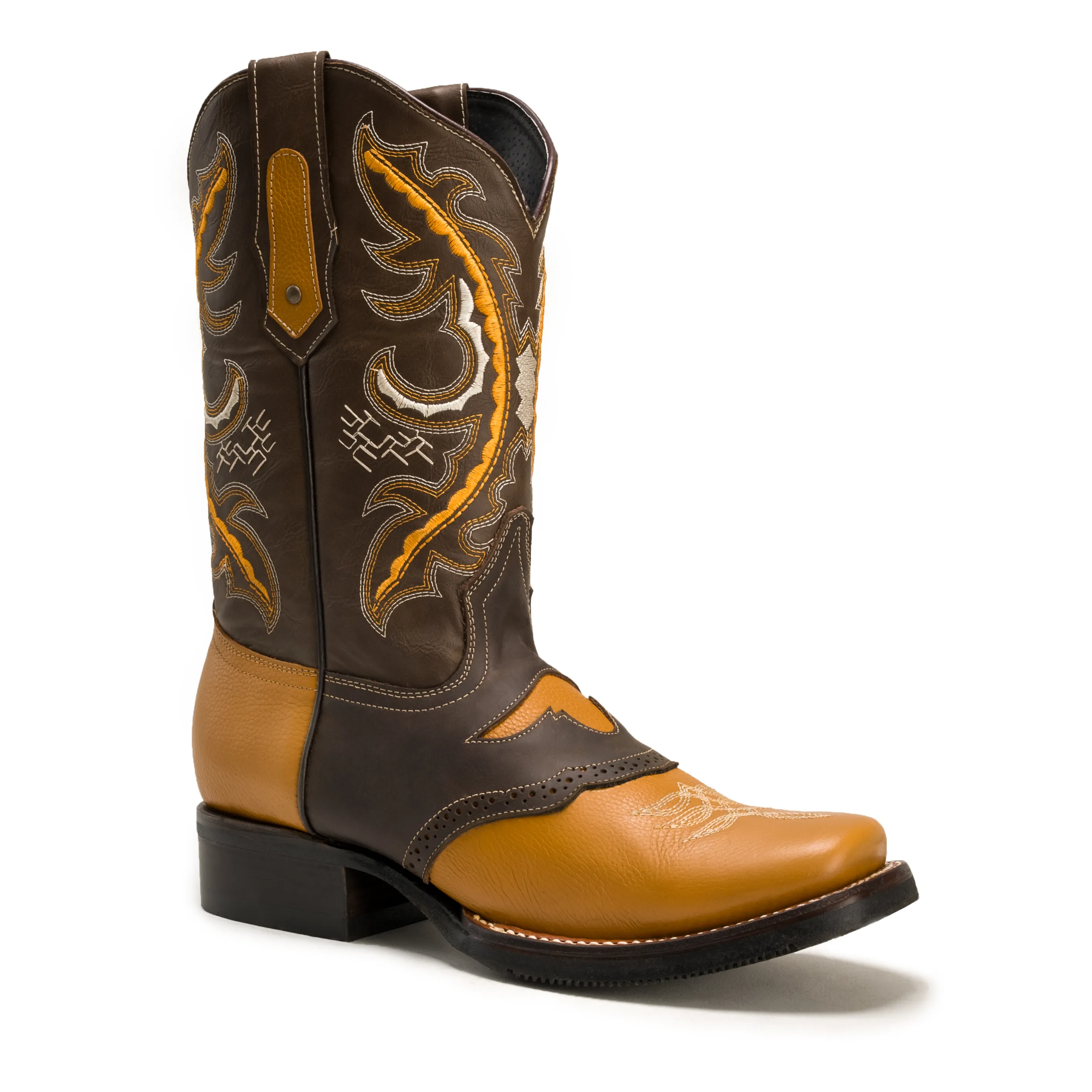 Men's Western Boots VE030 Tan/Brown Torito: Square Toe Cowboy & Rodeo Boots in Genuine Leather