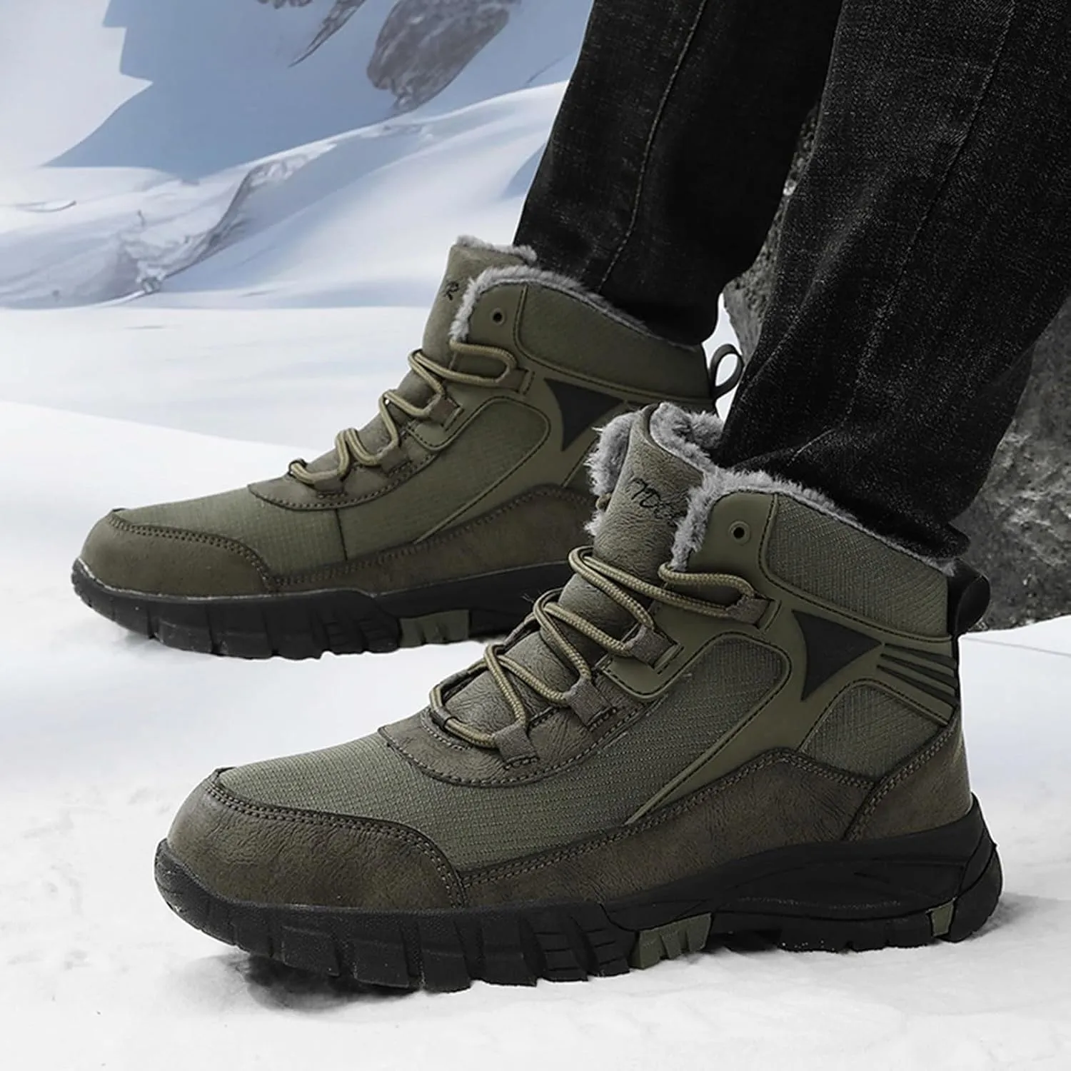 Mens Winter Boots Waterproof Insulated,Casual Warm Fur Lined Snow Boots for Men,Comfortable Walking Hiking Winter Ankle Boots,Slip Resistant