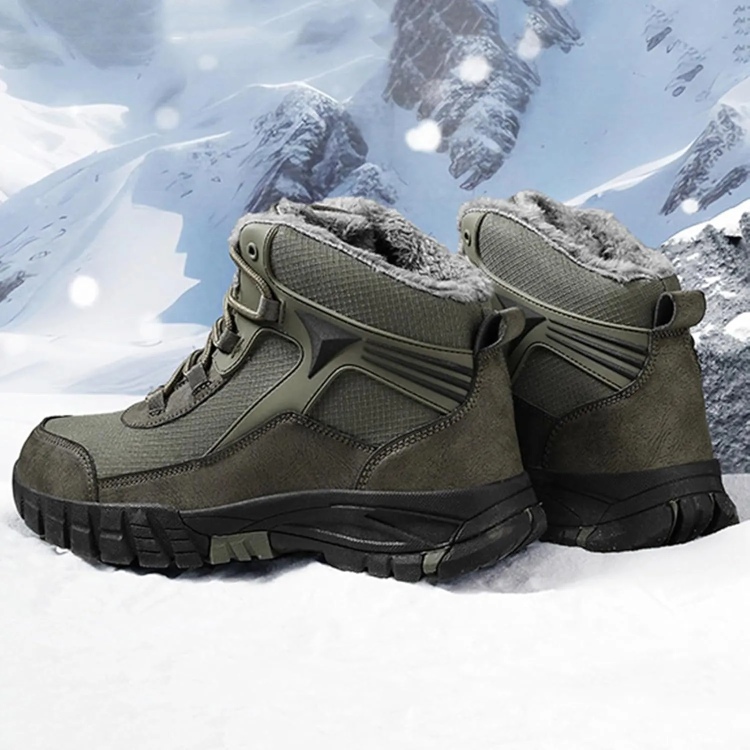 Mens Winter Boots Waterproof Insulated,Casual Warm Fur Lined Snow Boots for Men,Comfortable Walking Hiking Winter Ankle Boots,Slip Resistant