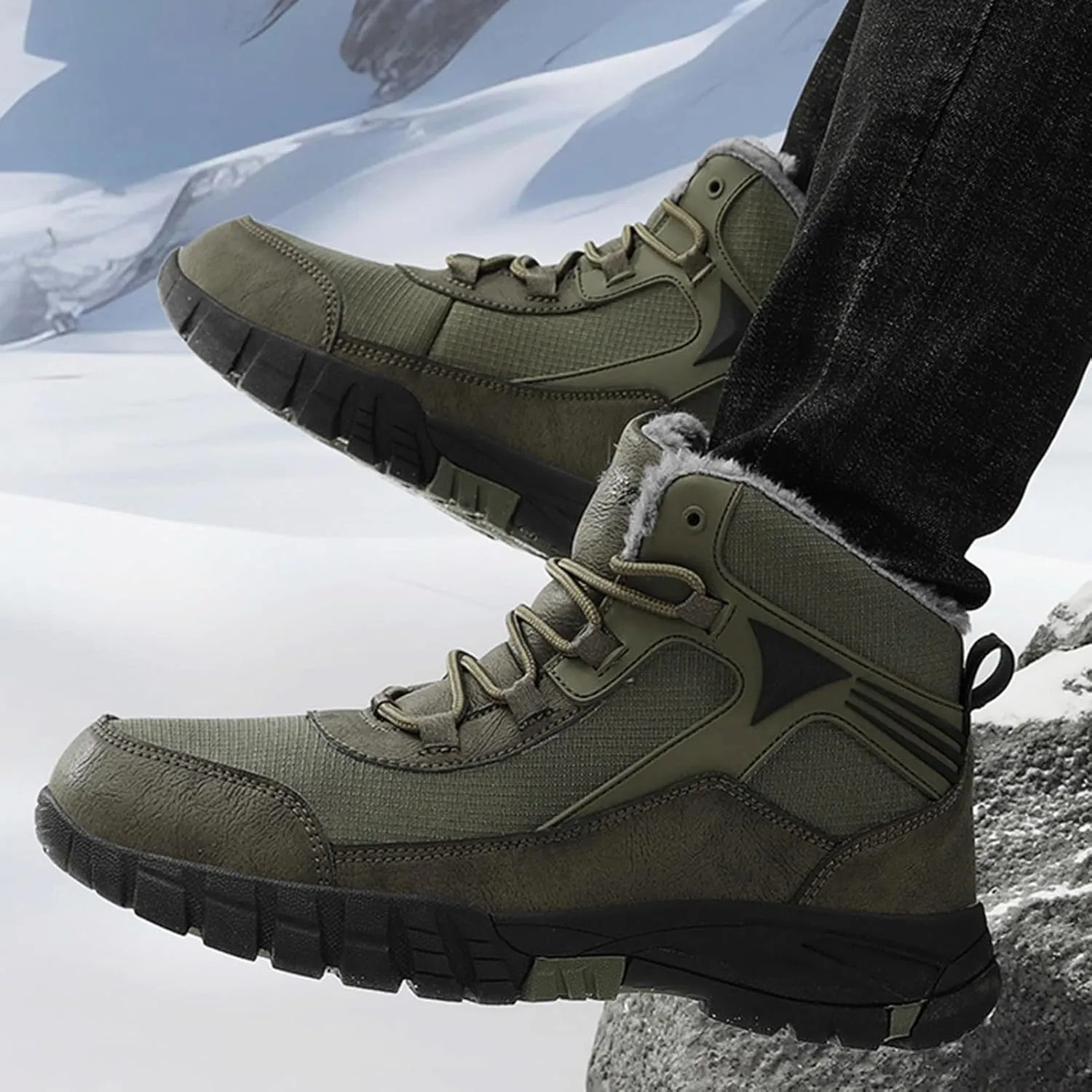 Mens Winter Boots Waterproof Insulated,Casual Warm Fur Lined Snow Boots for Men,Comfortable Walking Hiking Winter Ankle Boots,Slip Resistant