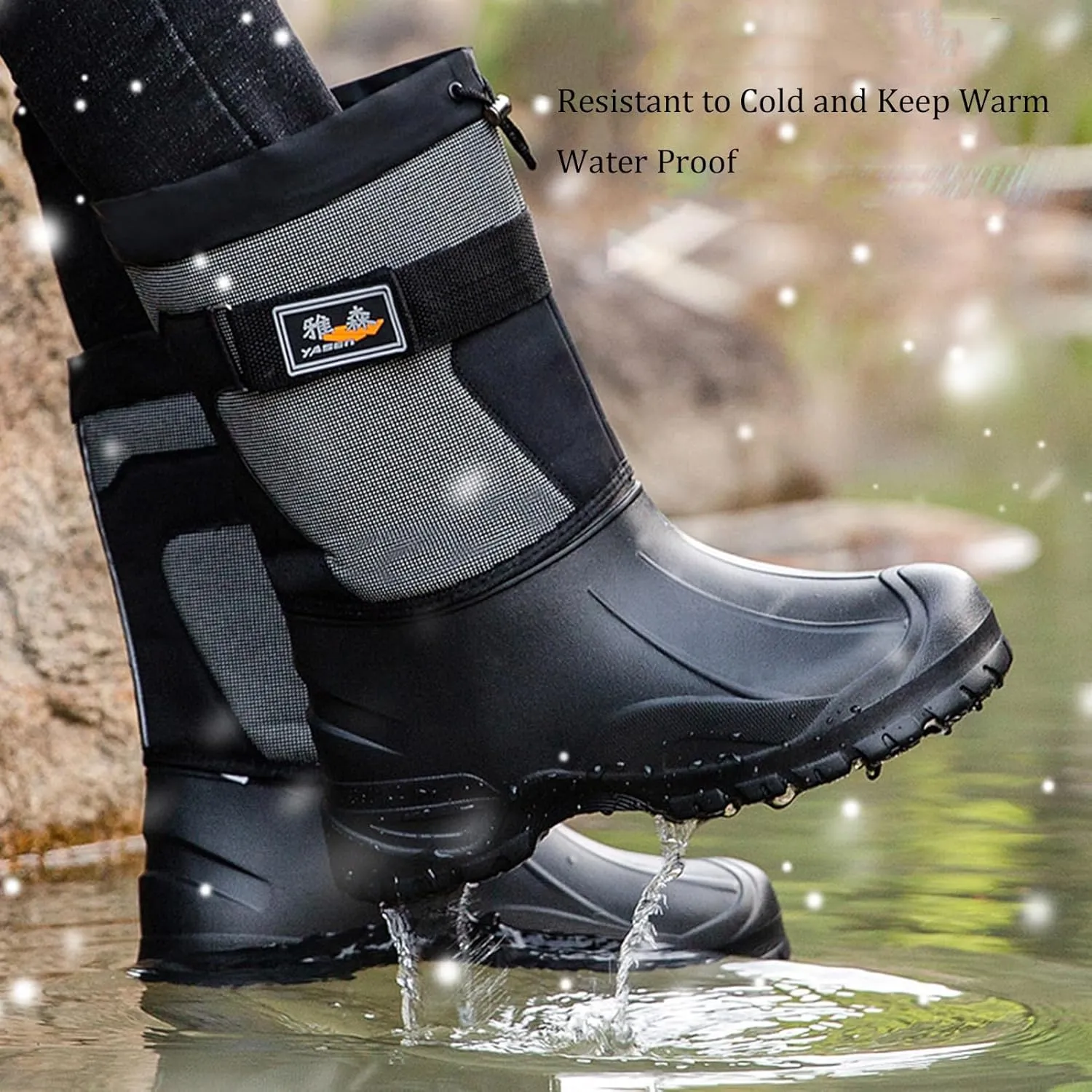 Mens Winter Boots Waterproof Insulated,Outdoor Hiking Fishing Snow Boots for Men,Comfortable Cold-Weather Warm Fur Lined Boots,Slip Resistant