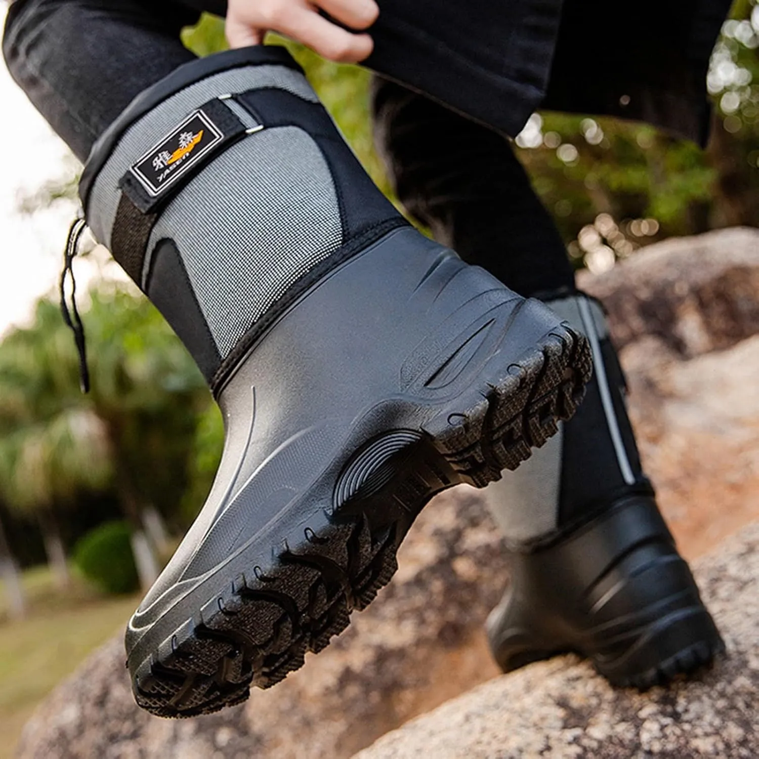 Mens Winter Boots Waterproof Insulated,Outdoor Hiking Fishing Snow Boots for Men,Comfortable Cold-Weather Warm Fur Lined Boots,Slip Resistant