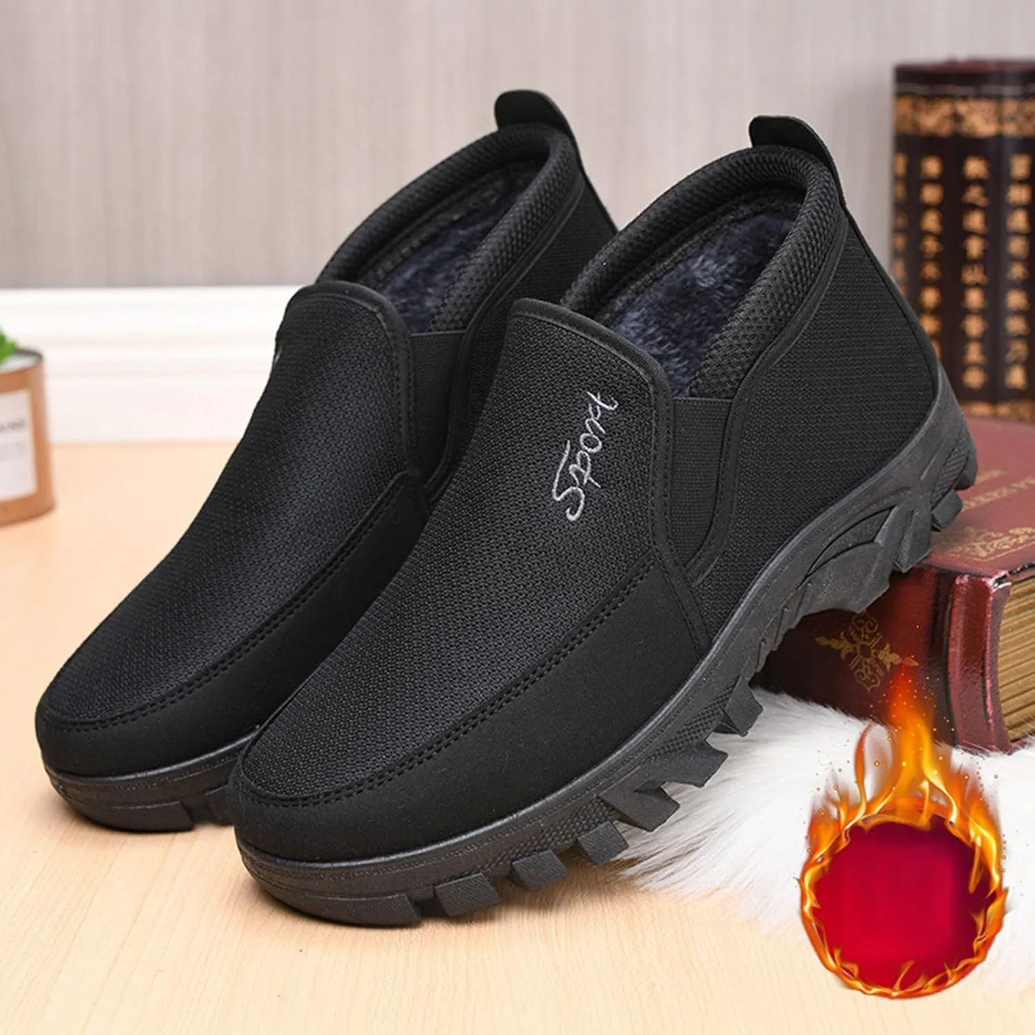 Men's Winter Slip On Snow Boots Warm Plush Lined Cold Shoes Winter Boot Leather Outdoor Thermal Work Ankle
