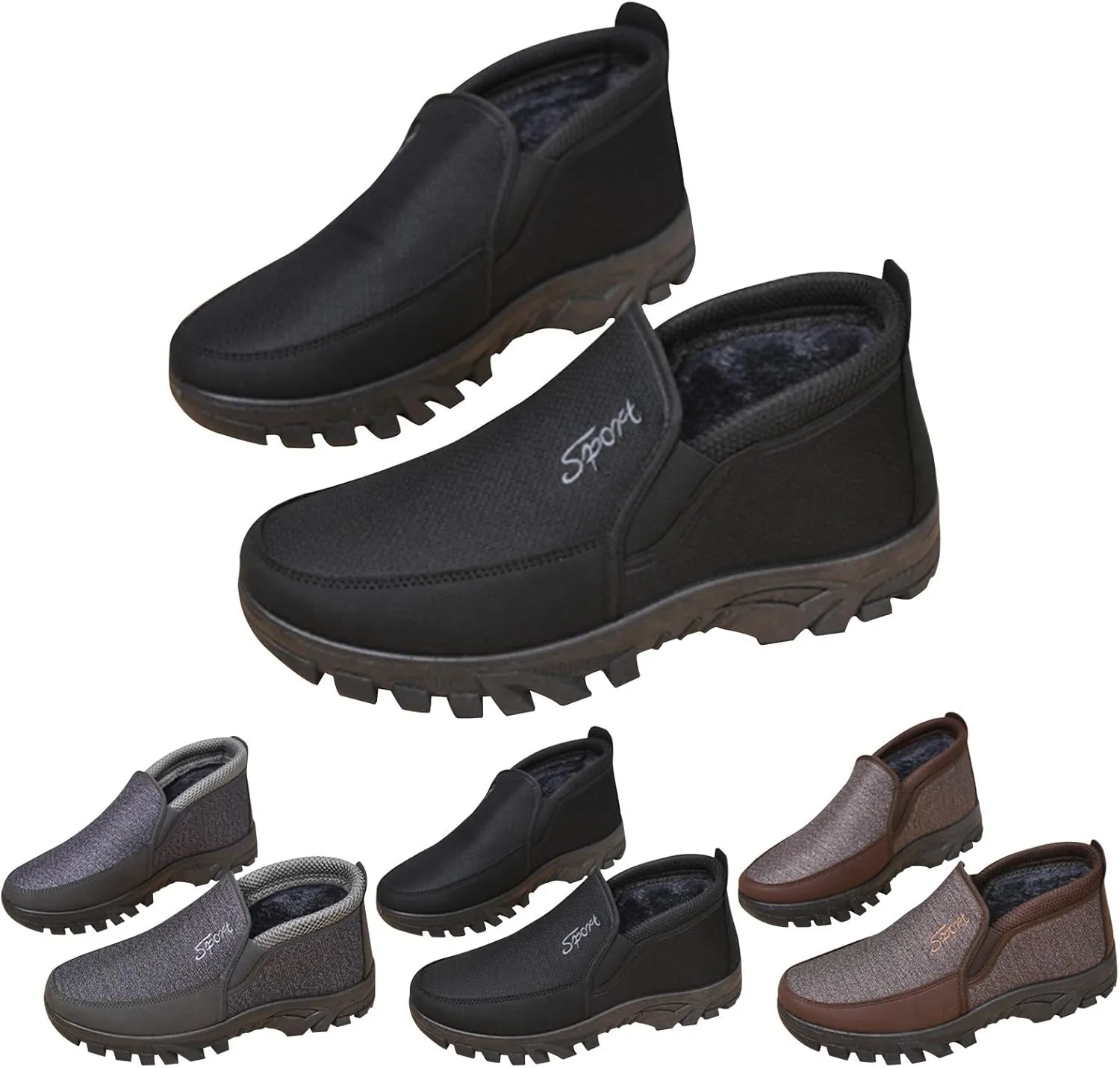 Men's Winter Slip On Snow Boots Warm Plush Lined Cold Shoes Winter Boot Leather Outdoor Thermal Work Ankle