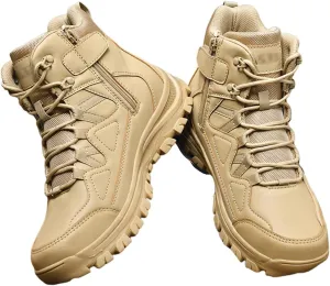 Men's Work Boots Side Zipper, Mens Outdoor Sports Lace Up Breathable High Top Side Zipper Tactical Boots, Durable Tactical Safety Patrol Boots, for Camping, Hiking, Jungle Combat