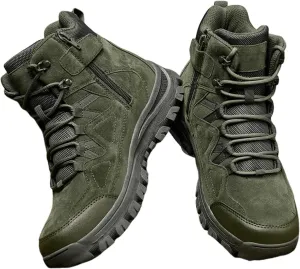 Men's Work Boots Side Zipper, Mens Outdoor Sports Lace Up Breathable High Top Side Zipper Tactical Boots, Durable Tactical Safety Patrol Boots, for Camping, Hiking, Jungle Combat
