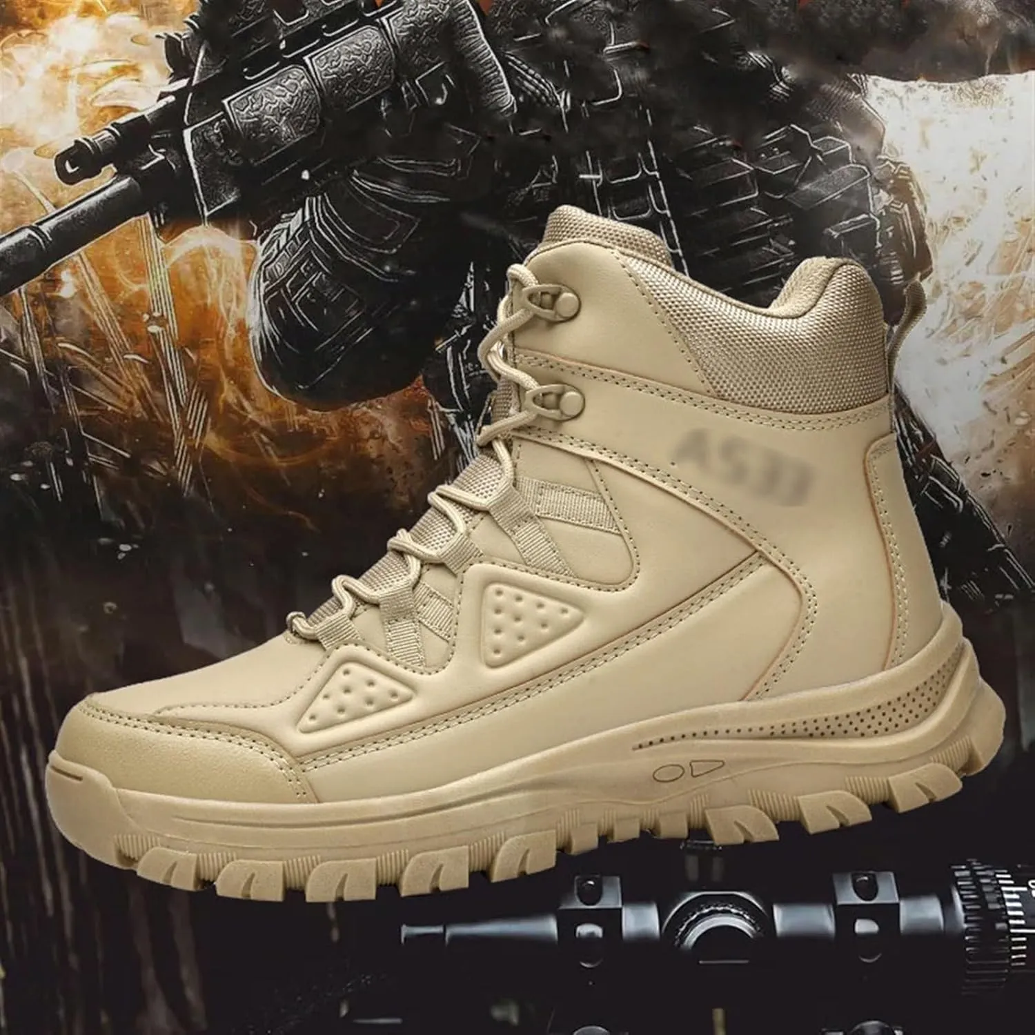 Men's Work Boots Side Zipper, Mens Outdoor Sports Lace Up Breathable High Top Side Zipper Tactical Boots, Durable Tactical Safety Patrol Boots, for Camping, Hiking, Jungle Combat