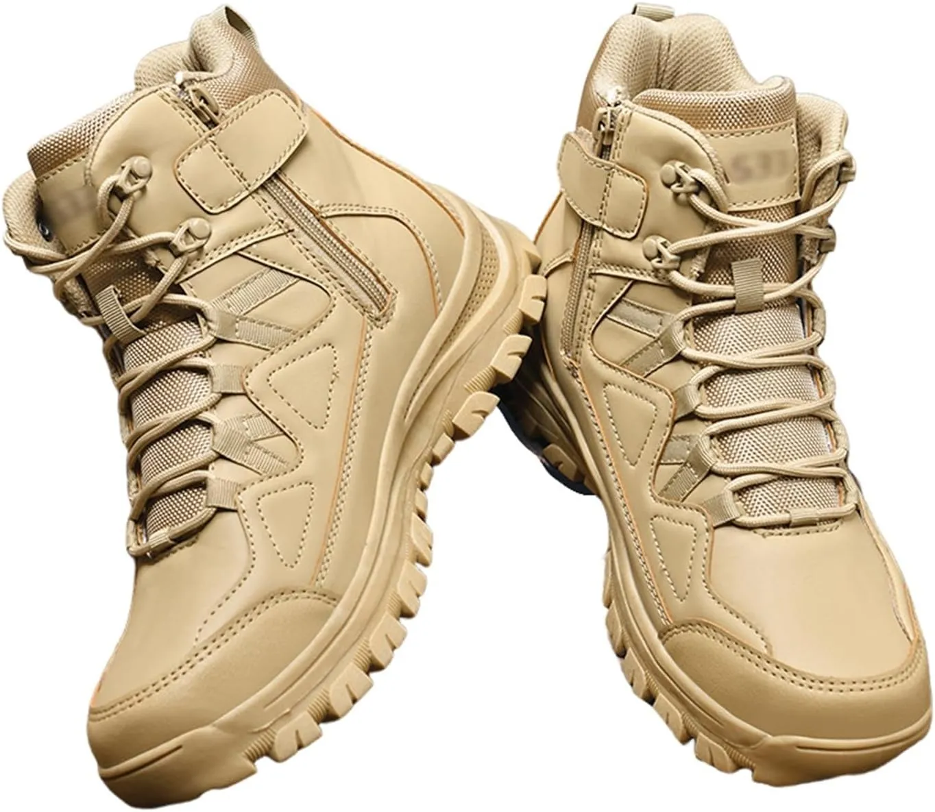 Men's Work Boots Side Zipper, Mens Outdoor Sports Lace Up Breathable High Top Side Zipper Tactical Boots, Durable Tactical Safety Patrol Boots, for Camping, Hiking, Jungle Combat