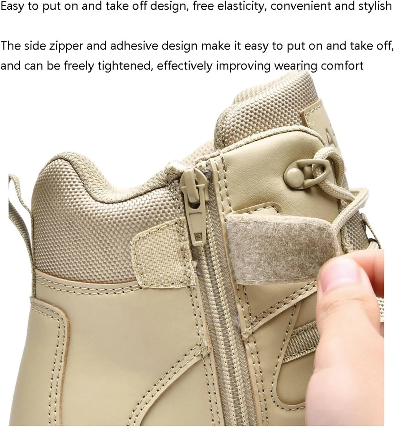 Men's Work Boots Side Zipper, Mens Outdoor Sports Lace Up Breathable High Top Side Zipper Tactical Boots, Durable Tactical Safety Patrol Boots, for Camping, Hiking, Jungle Combat