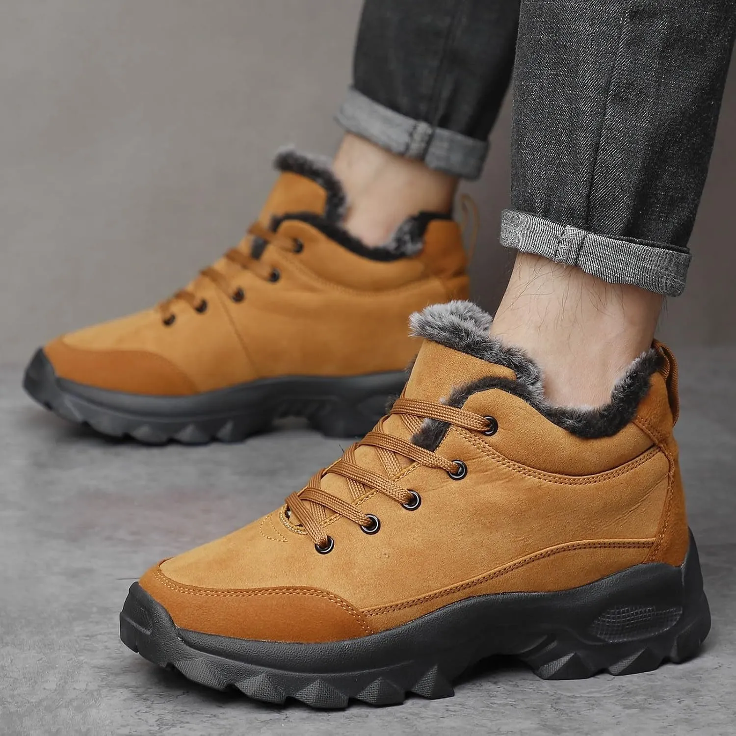 Men's Work Boots Soft Toe Hiking Sneakers Warm Fur Lined Womens Workout Shoes Slip Resistant Wide Outdoor Shoes Slip on Loafers Hike Grounded Footwear