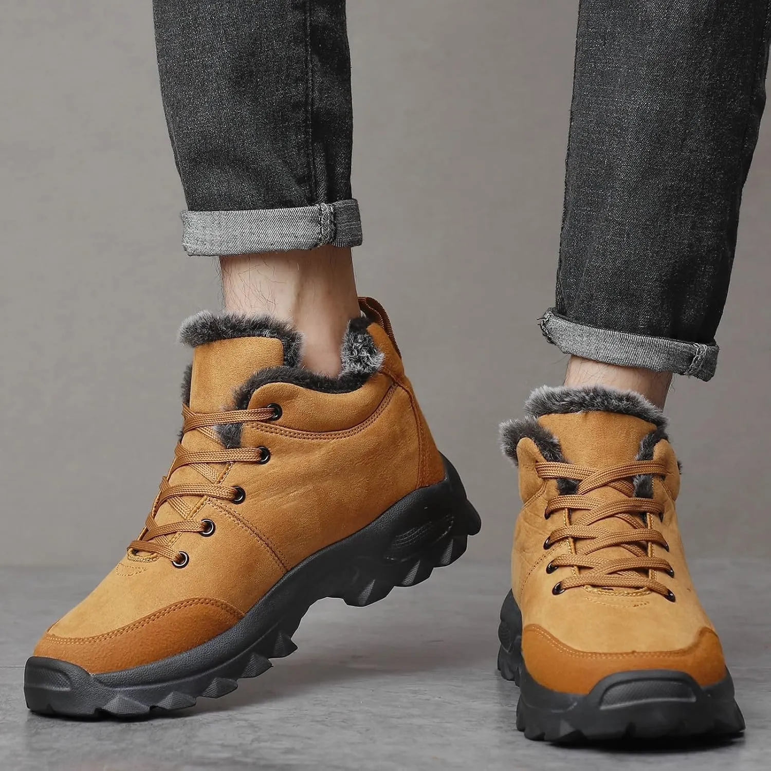 Men's Work Boots Soft Toe Hiking Sneakers Warm Fur Lined Womens Workout Shoes Slip Resistant Wide Outdoor Shoes Slip on Loafers Hike Grounded Footwear