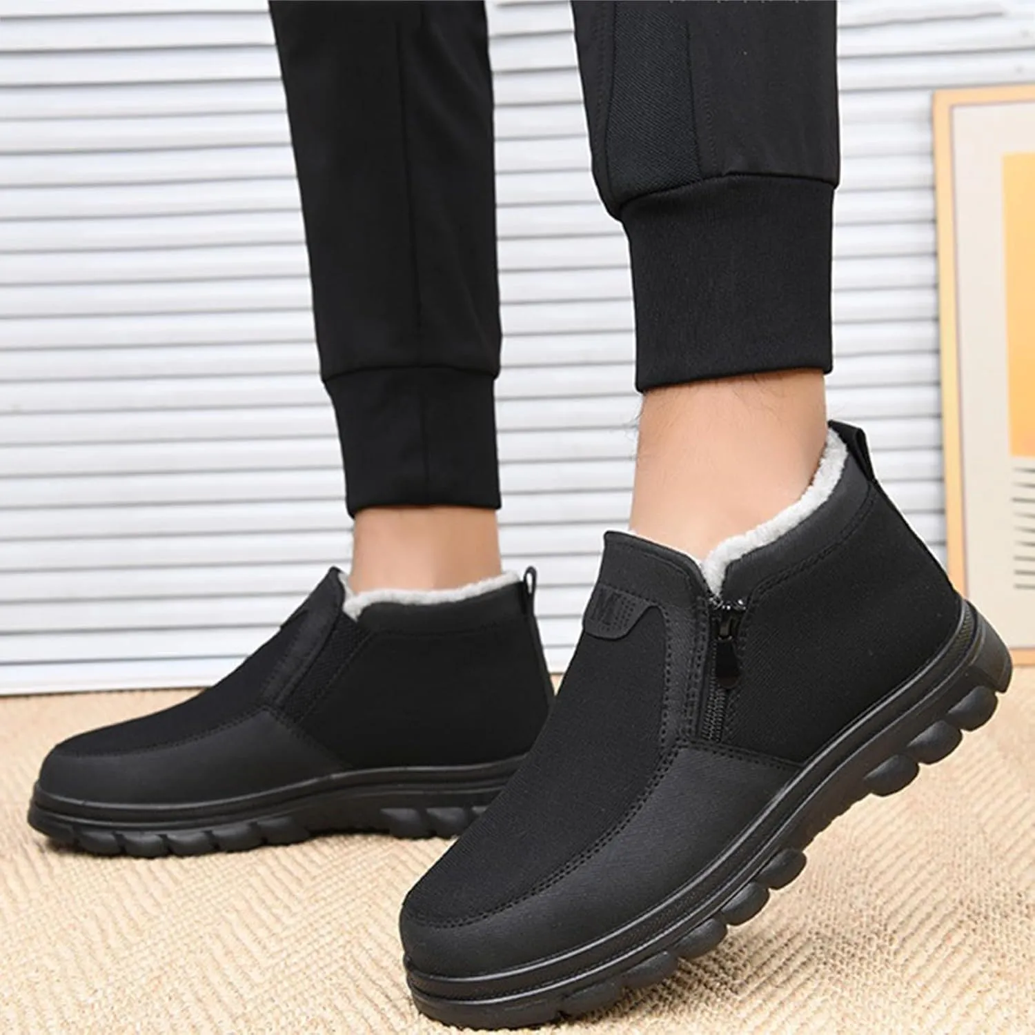 Men's Work Boots Steel Toe Hiking Sneakers Shoes Warm Fur Lined Women Working Shoes Waterproof Outdoor Botas Waterproof Soft Toe Work Hike Grounded Footwear