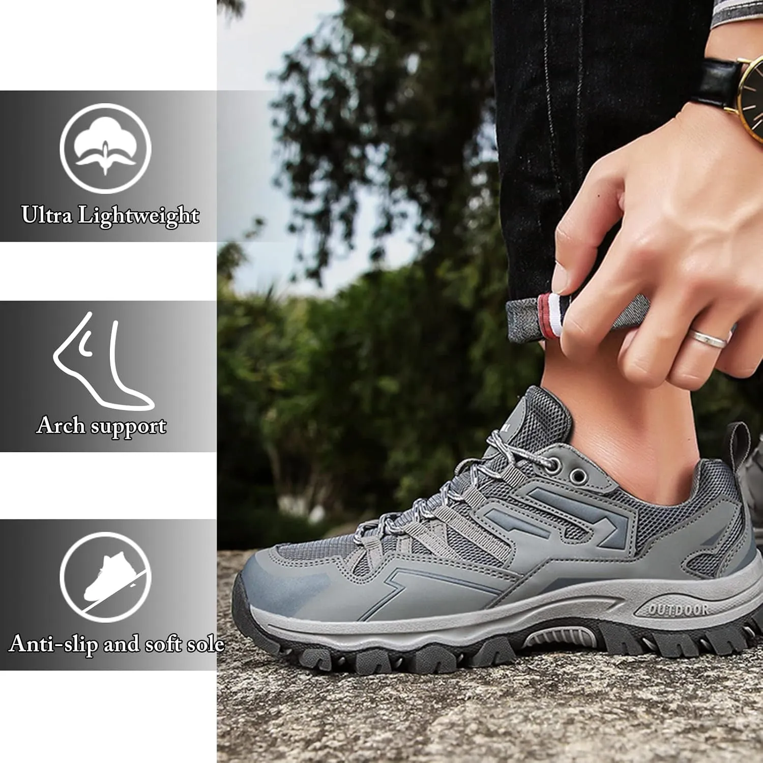 Mnplciea Men's Waterproof Hiking Shoes Lightweight Breathable Walking Shoes for Women Anti Slip Outdoor Trekking Trails Camping Shoes