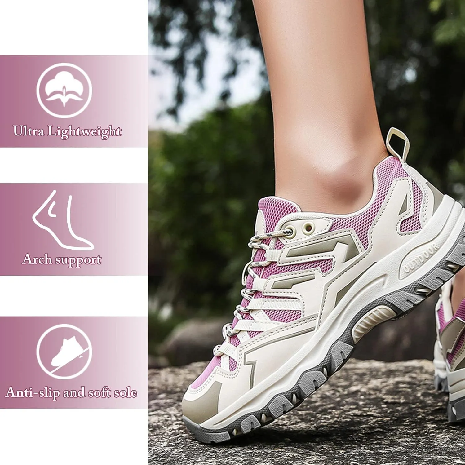 Mnplciea Men's Waterproof Hiking Shoes Lightweight Breathable Walking Shoes for Women Anti Slip Outdoor Trekking Trails Camping Shoes