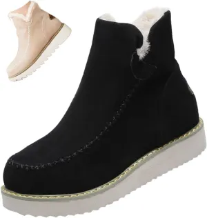 MOYOWEI Women's Winter Suede High Snow Boots,Lightweight Cozy Thermal Fur Lining w/Cushion Foam Non-slip Waterproof Ankle Booties