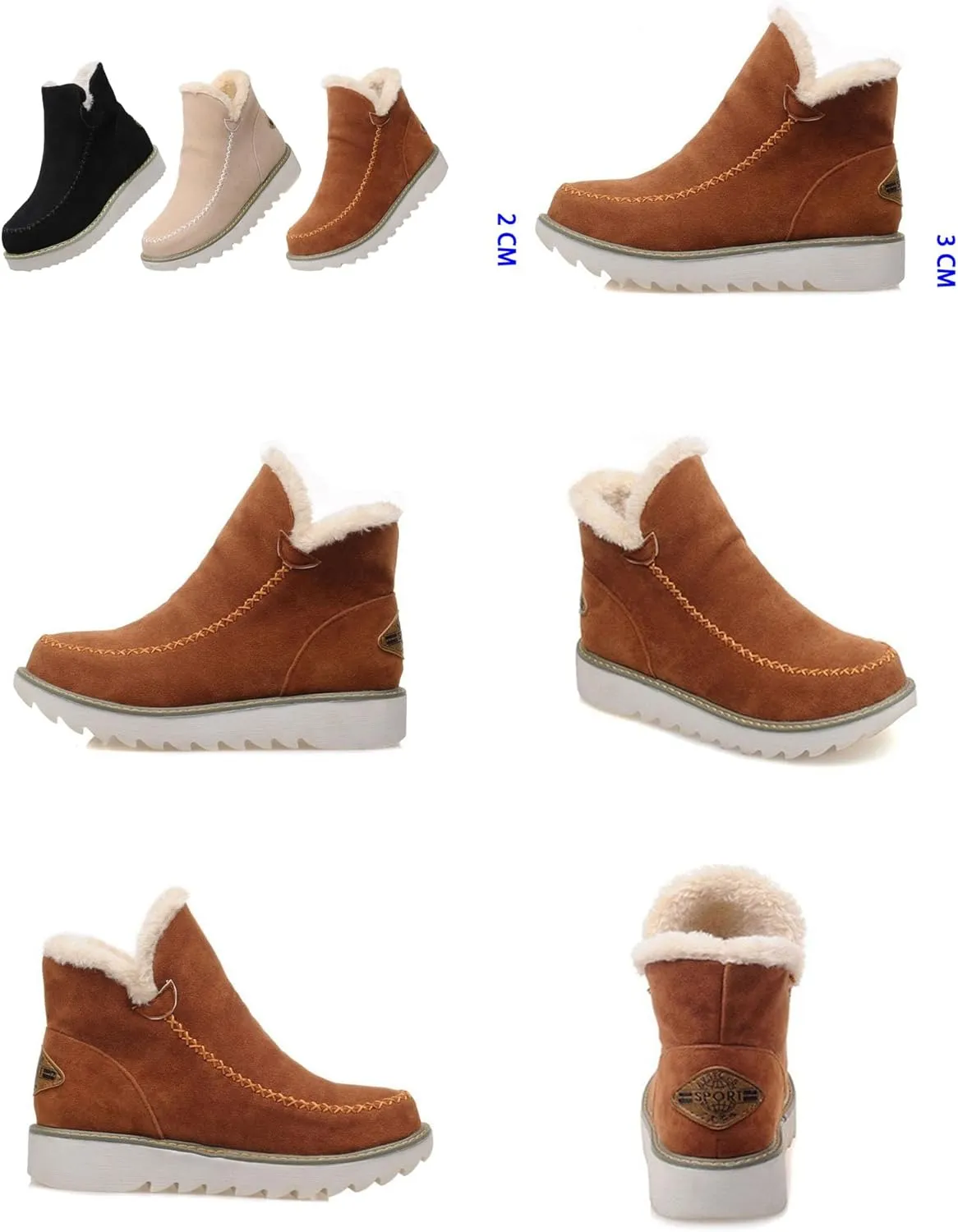 MOYOWEI Women's Winter Suede High Snow Boots,Lightweight Cozy Thermal Fur Lining w/Cushion Foam Non-slip Waterproof Ankle Booties