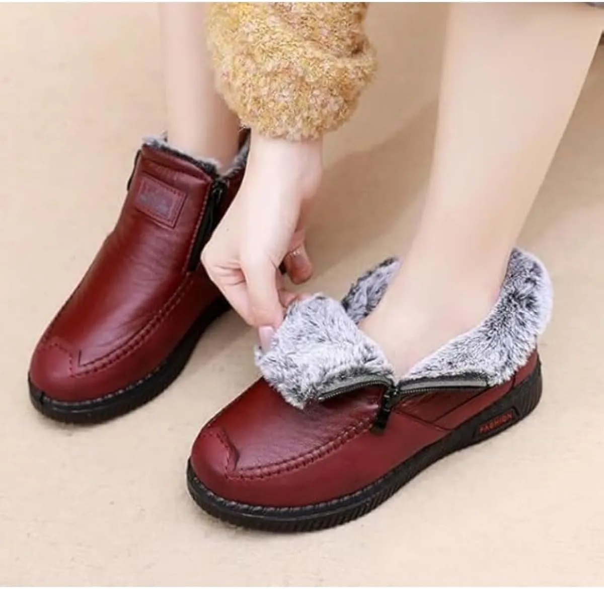 New Fleece Thickened Warm Snow Boots, Wide Fit Ankle Boots for Women Waterproof Leather Side Zipper Non Slip Boots