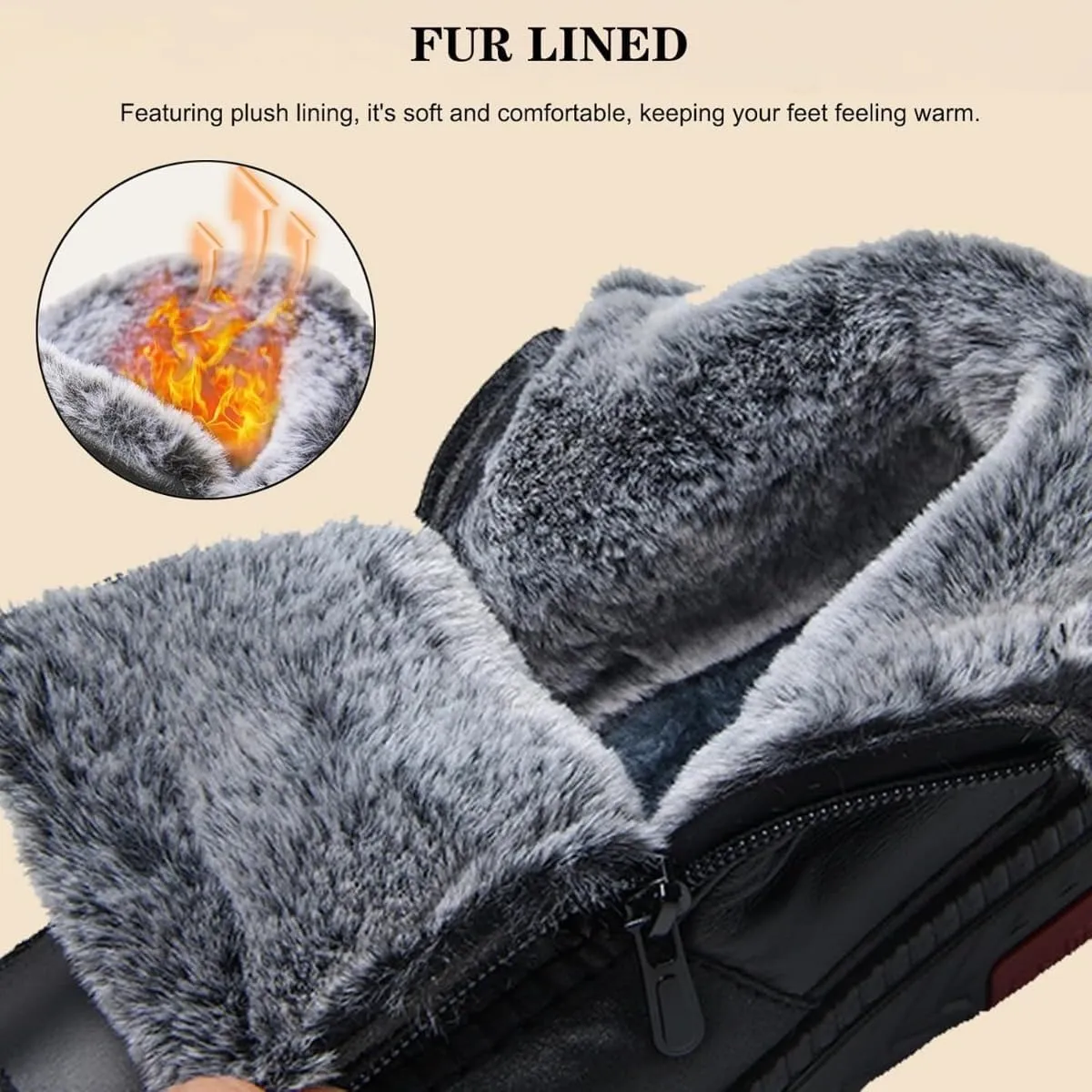 New Fleece Thickened Warm Snow Boots, Wide Fit Ankle Boots for Women Waterproof Leather Side Zipper Non Slip Boots
