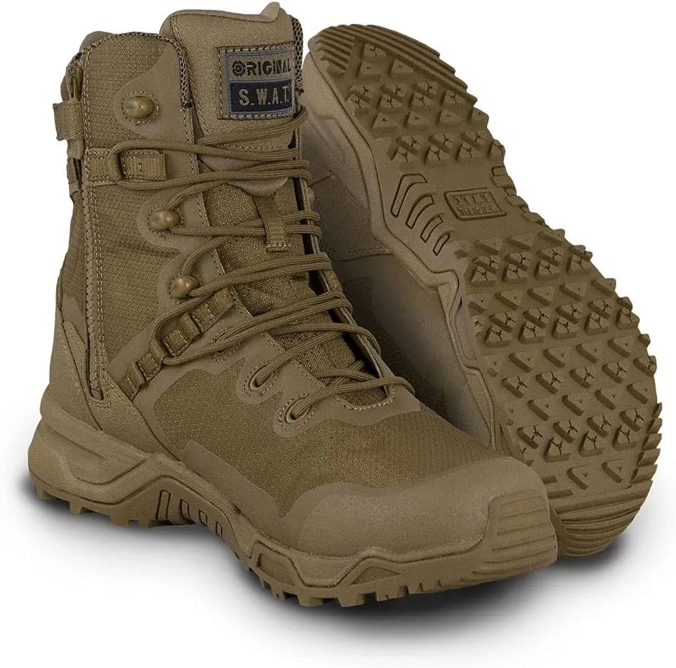 Original S.W.A.T. Alpha Fury Unisex Leather Shoes 8" Side Zip  Polyester Mesh  Microfibre PU Upper