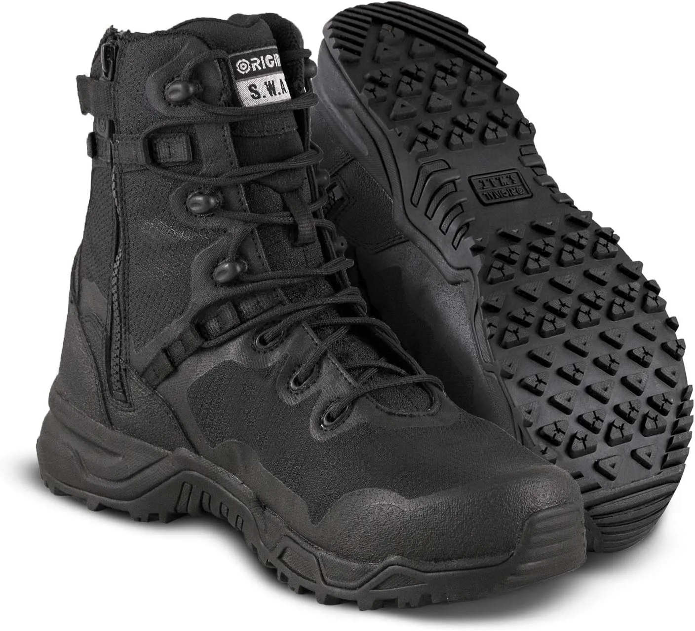 Original S.W.A.T. Alpha Fury Unisex Leather Shoes 8" Side Zip  Polyester Mesh  Microfibre PU Upper