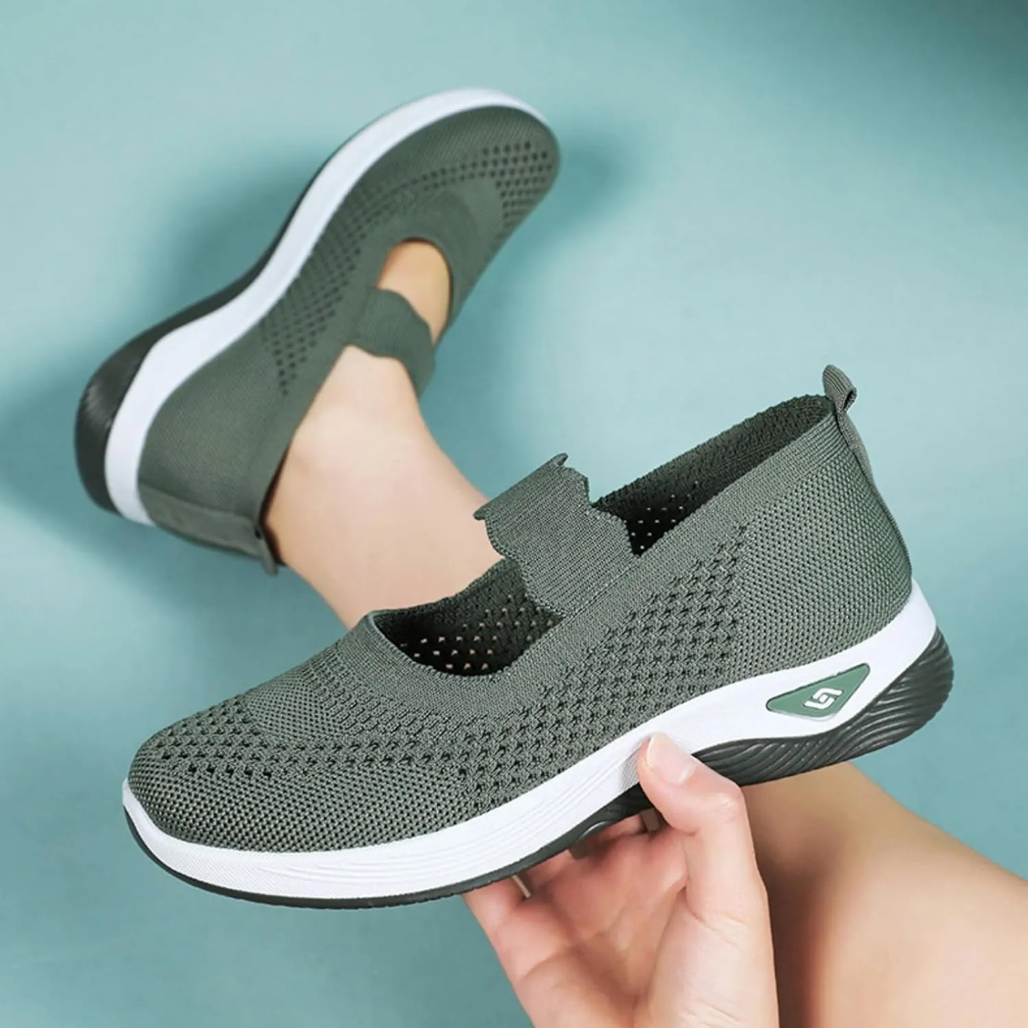 Orthopedic Woven Breathable Shoes Womens Arch Support Walking Shoes Slip On Diabetic Foam Sneakers Lightweight Soft Sole Walking Sneakers