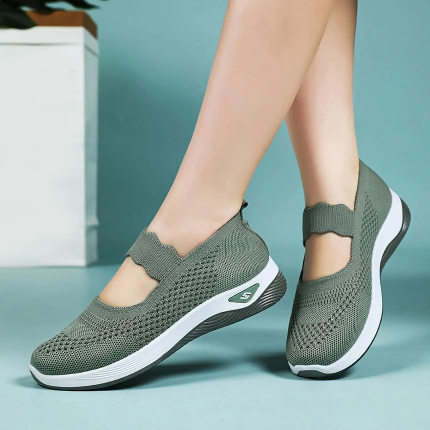 Orthopedic Woven Breathable Shoes Womens Arch Support Walking Shoes Slip On Diabetic Foam Sneakers Lightweight Soft Sole Walking Sneakers