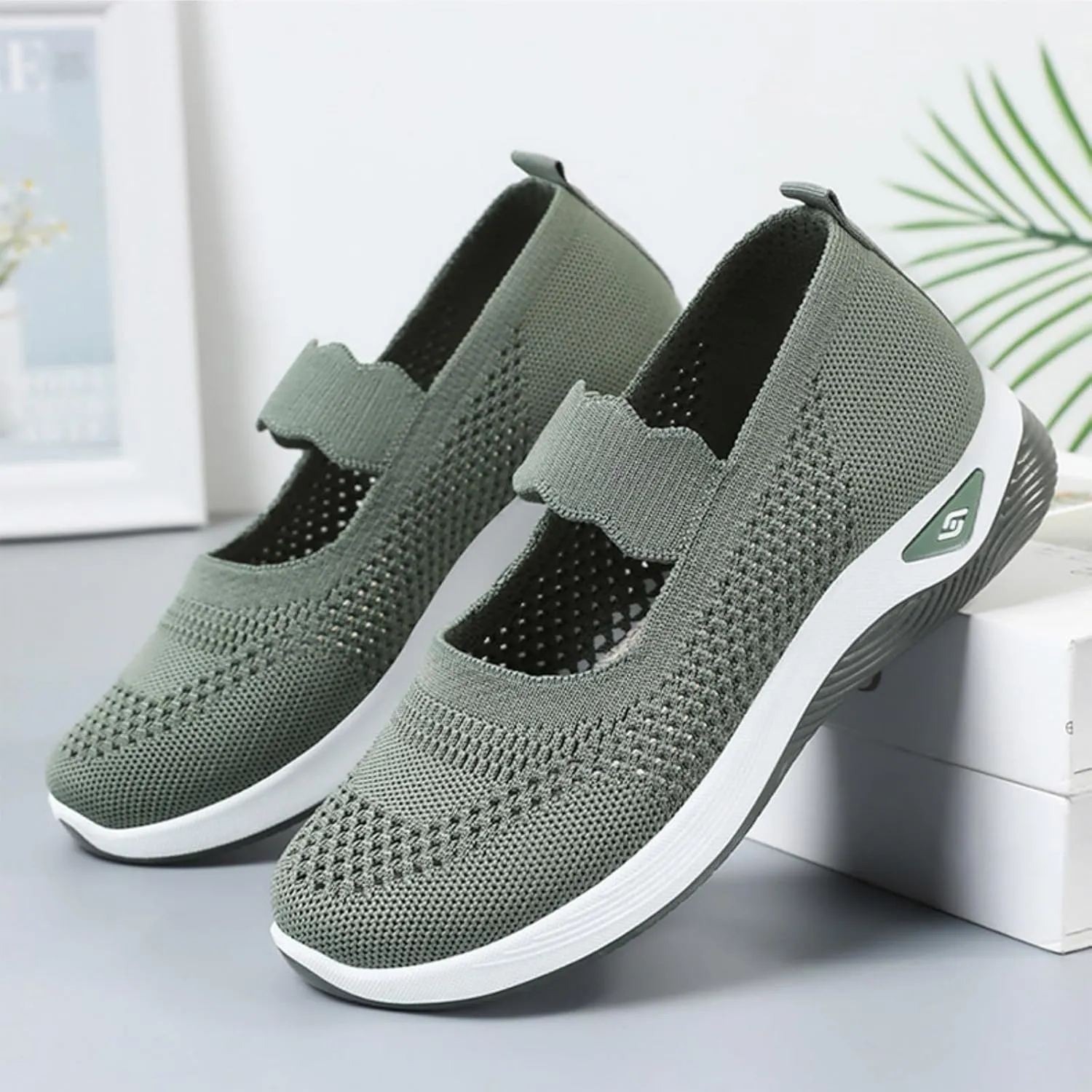 Orthopedic Woven Breathable Shoes Womens Arch Support Walking Shoes Slip On Diabetic Foam Sneakers Lightweight Soft Sole Walking Sneakers