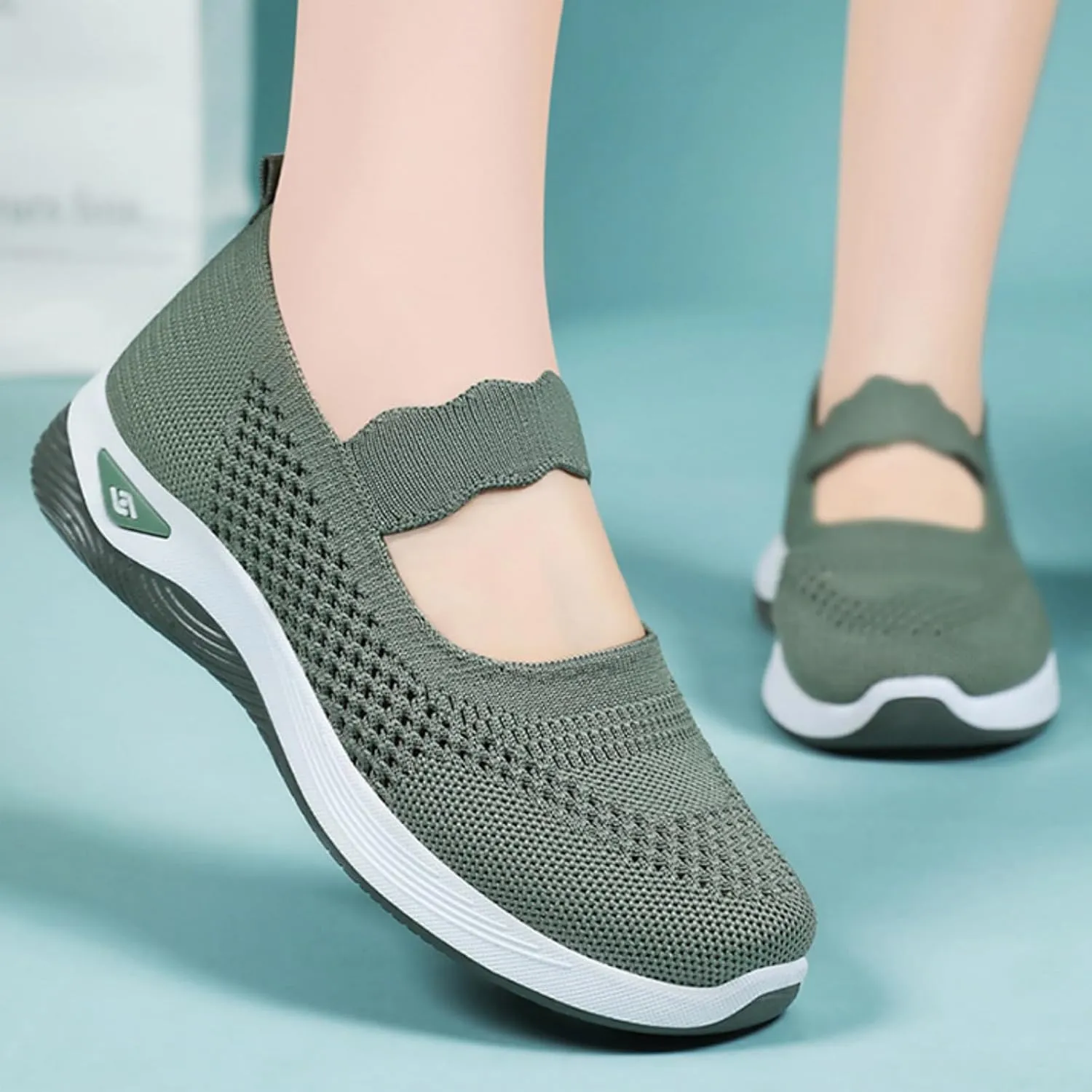 Orthopedic Woven Breathable Shoes Womens Arch Support Walking Shoes Slip On Diabetic Foam Sneakers Lightweight Soft Sole Walking Sneakers