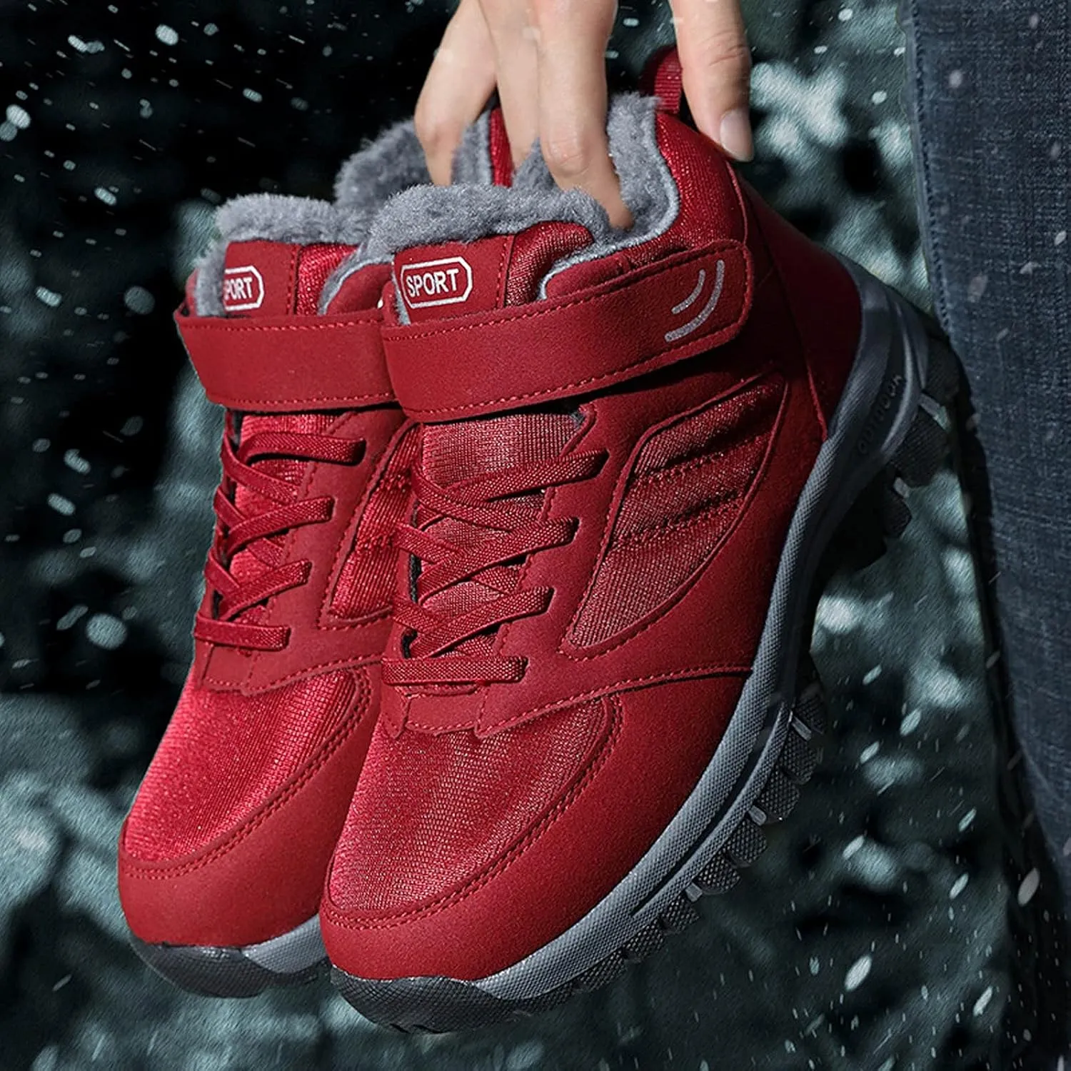 Outdoor Snow Boots for Women Flat Soled Non Slip Boots Casual Sport Shoes Fleece Lined Warm Winter Leather Boots