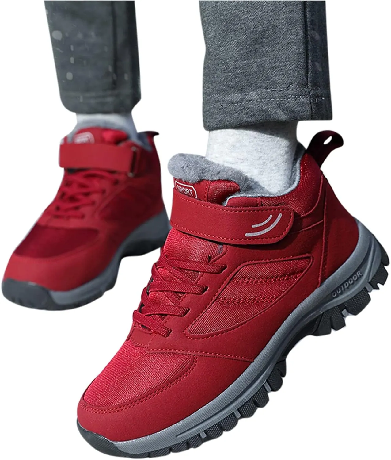 Outdoor Snow Boots for Women Flat Soled Non Slip Boots Casual Sport Shoes Fleece Lined Warm Winter Leather Boots