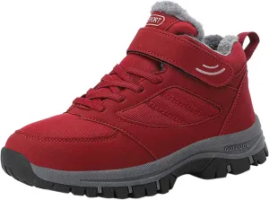 Outdoor Snow Boots for Women Flat Soled Non Slip Boots Casual Sport Shoes Fleece Lined Warm Winter Leather Boots
