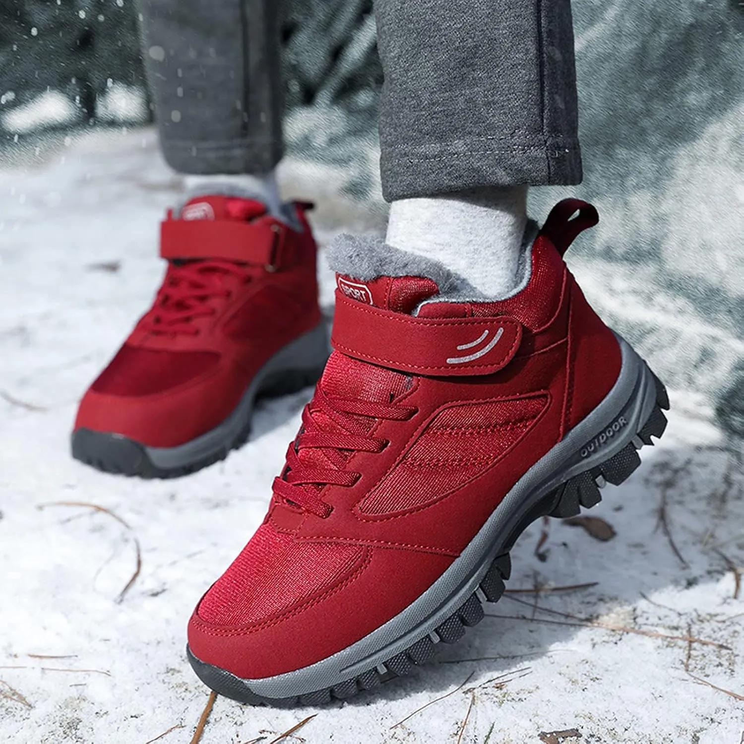Outdoor Snow Boots for Women Flat Soled Non Slip Boots Casual Sport Shoes Fleece Lined Warm Winter Leather Boots
