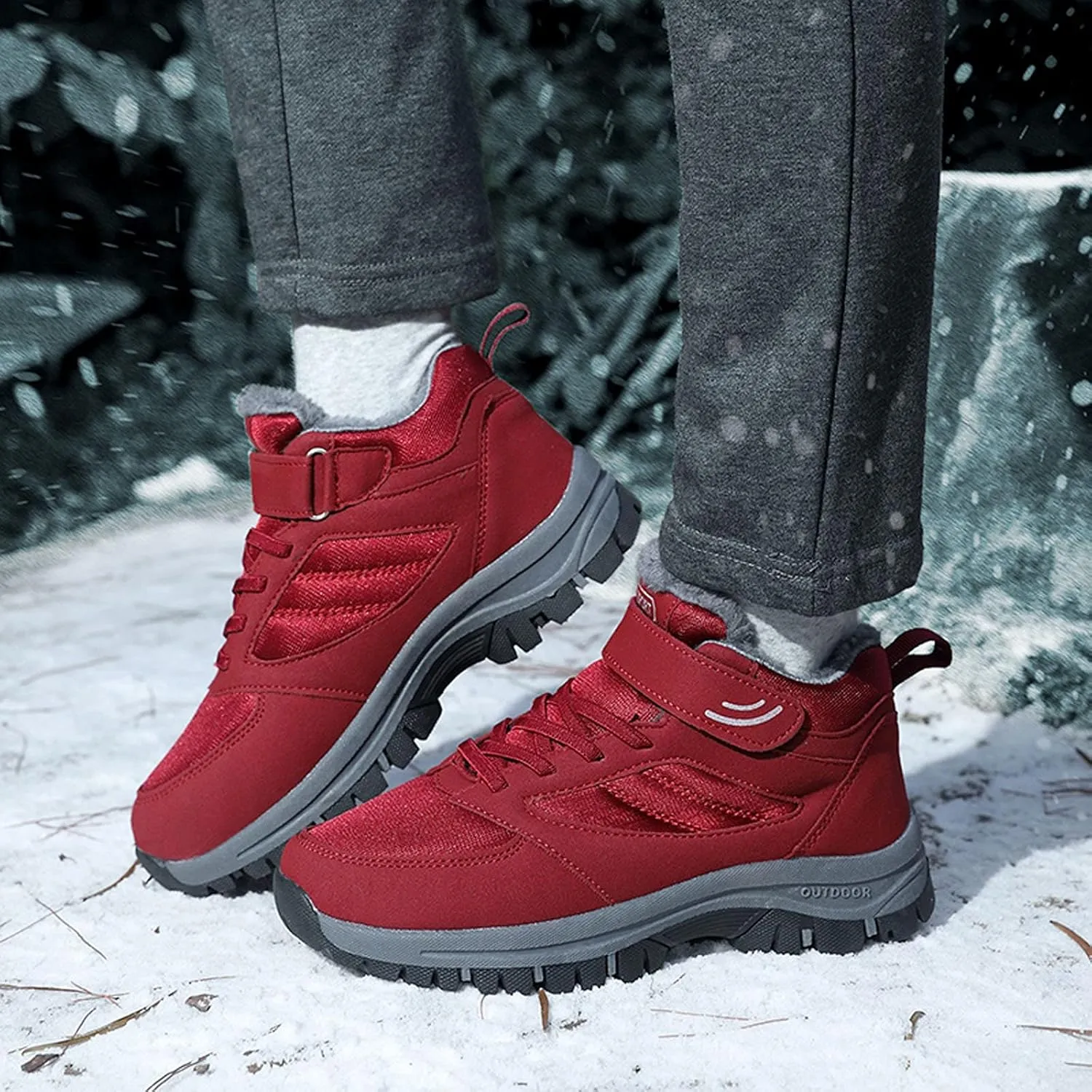 Outdoor Snow Boots for Women Flat Soled Non Slip Boots Casual Sport Shoes Fleece Lined Warm Winter Leather Boots