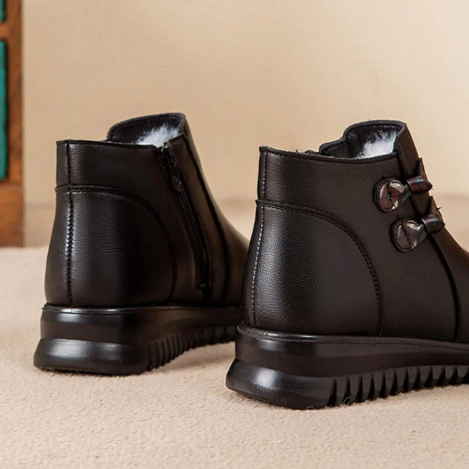 Platform Mini Boots For Women Suede Leather Fleece Lined Slippers For Winter Outdoor Slip On Short Ankle Snow Boots