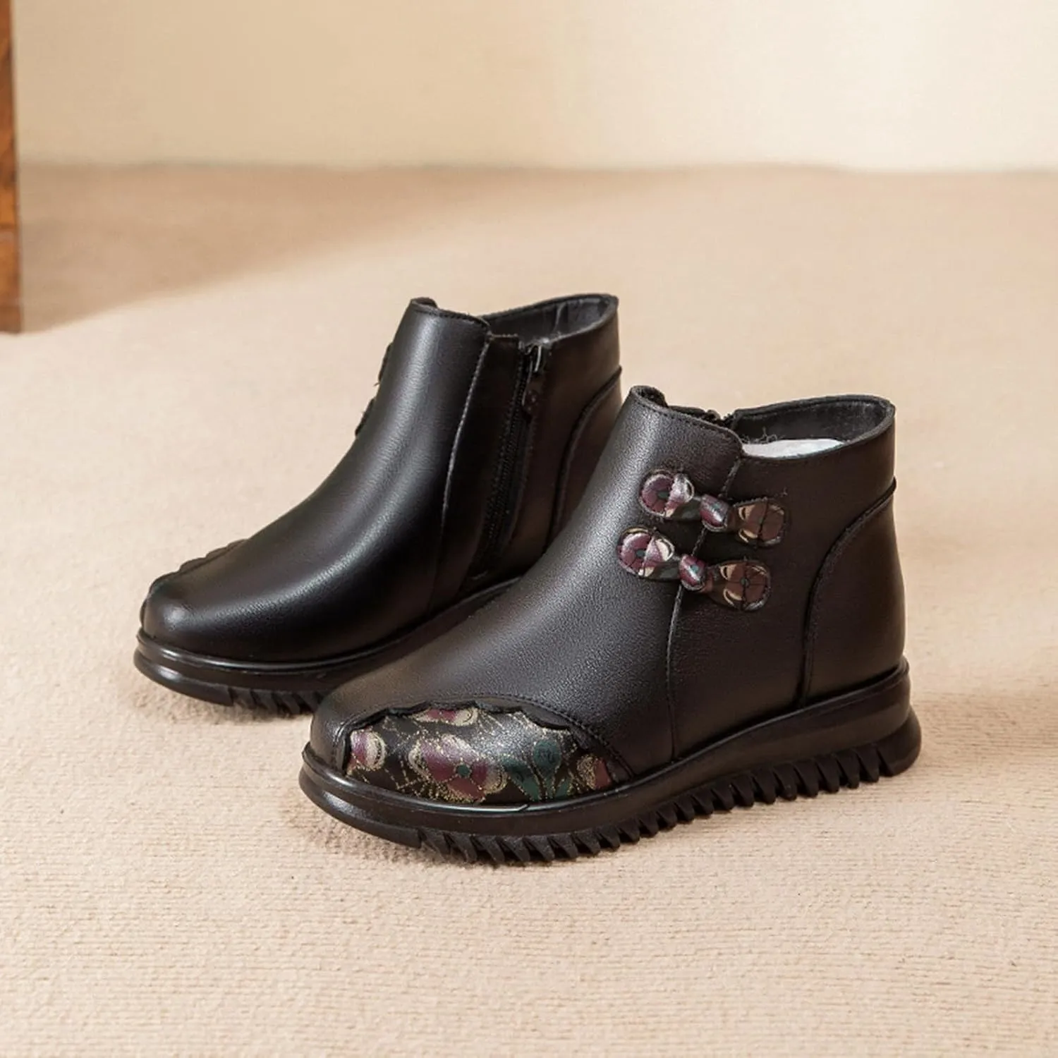 Platform Mini Boots For Women Suede Leather Fleece Lined Slippers For Winter Outdoor Slip On Short Ankle Snow Boots