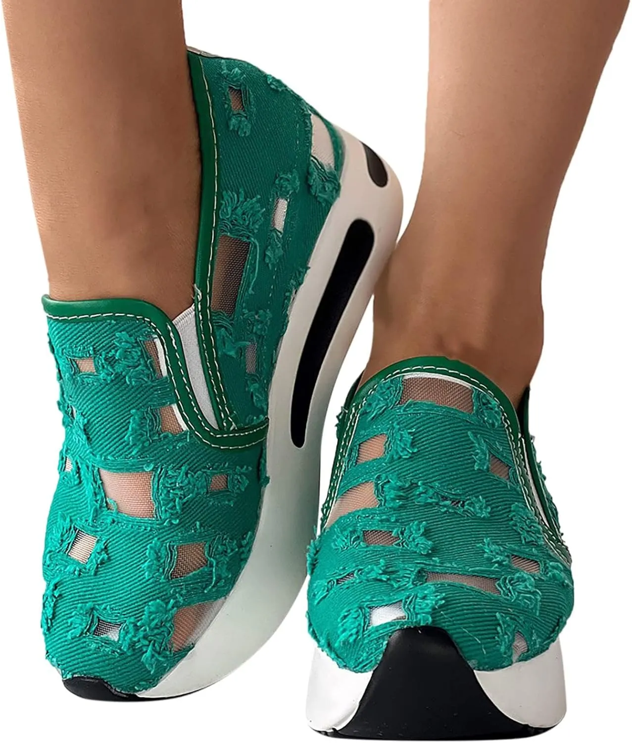 Platform Wedge Sneakers for Women Fashion Breathable Hollow Out Mesh Shoes Summer Lightweight Chunky Sole High Heels Slip on Loafers with Arch Support
