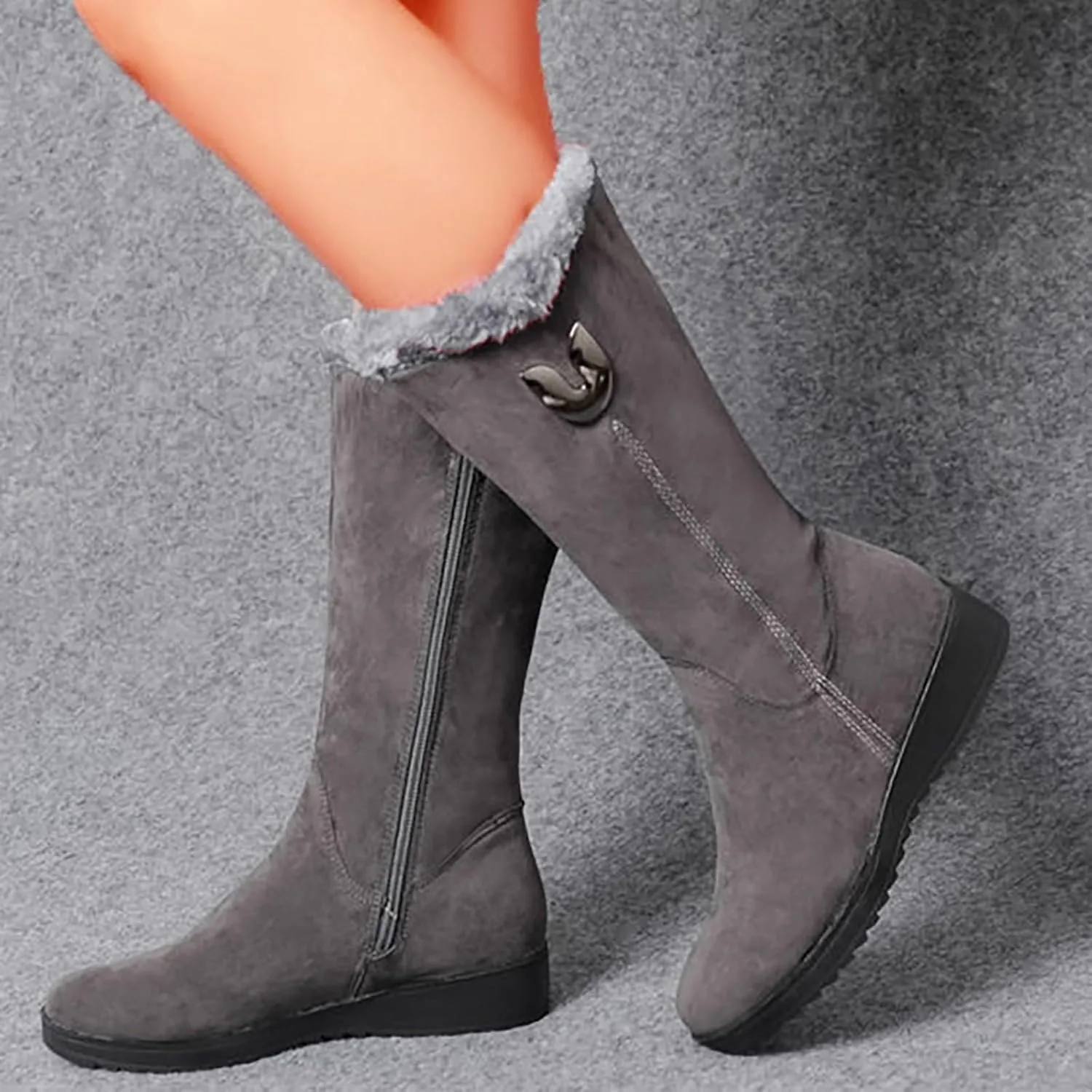 Plush Snow Boots for Women Fashionable Versatile Mid Calf Boots Fleece Lined Warm Boots Casual Winter Hiking Fashion