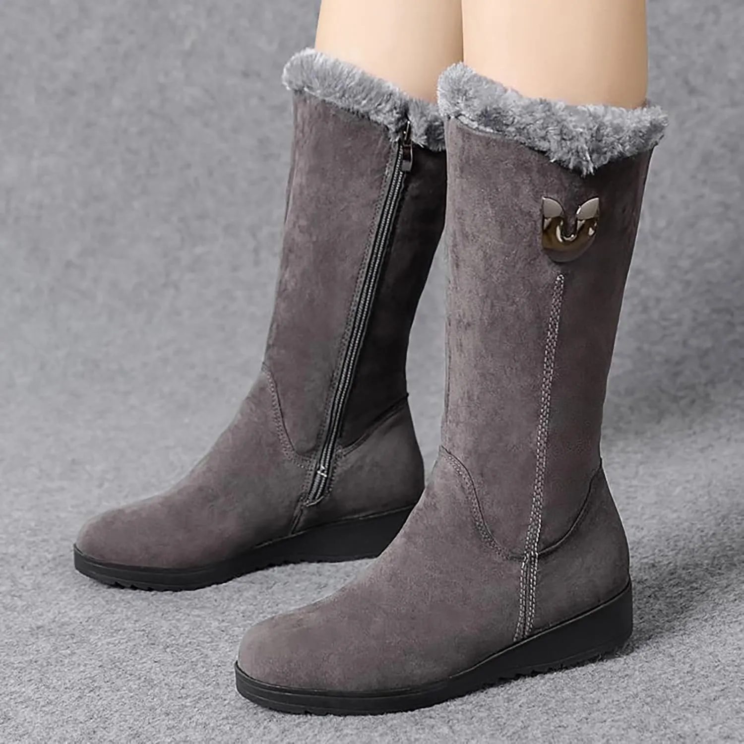 Plush Snow Boots for Women Fashionable Versatile Mid Calf Boots Fleece Lined Warm Boots Casual Winter Hiking Fashion