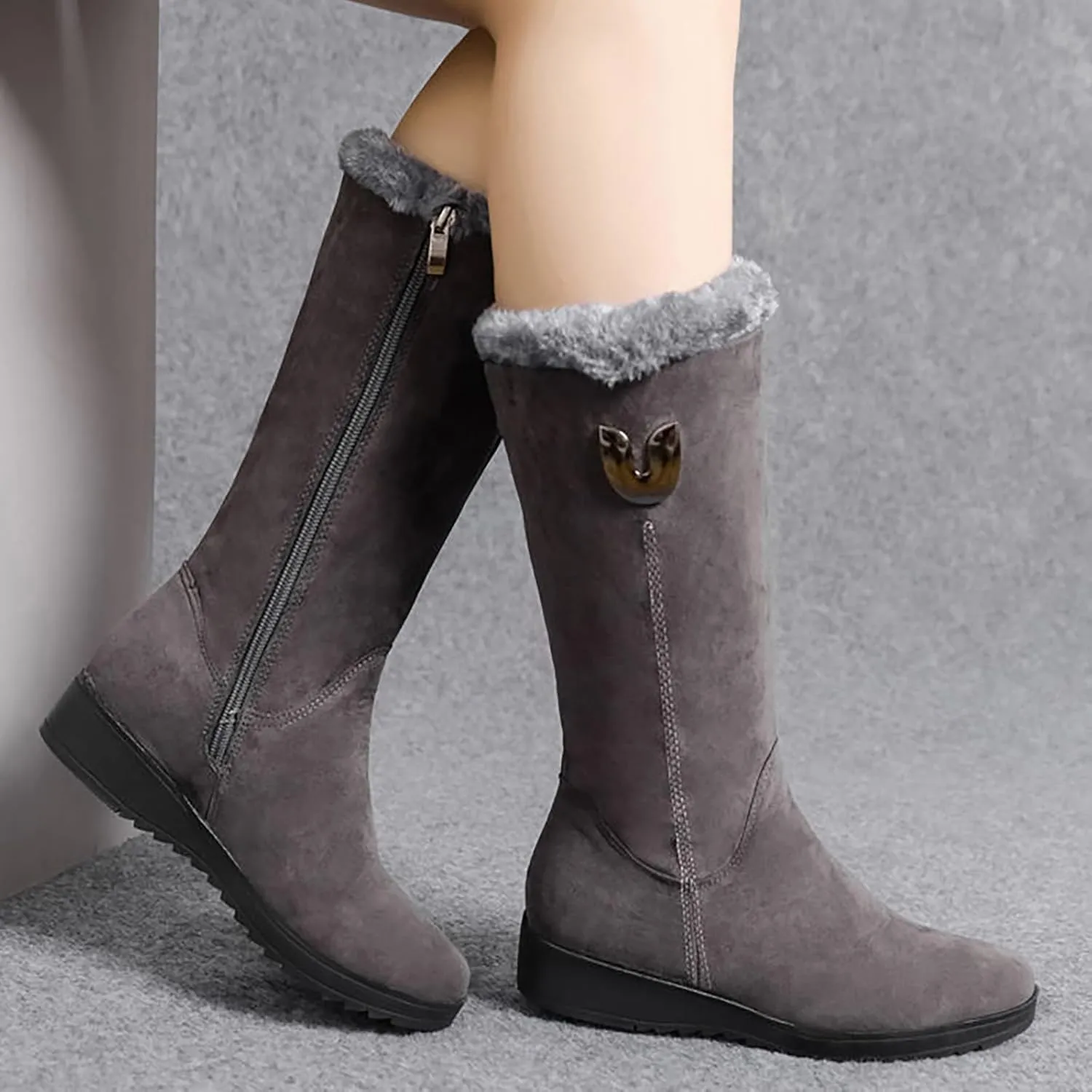 Plush Snow Boots for Women Fashionable Versatile Mid Calf Boots Fleece Lined Warm Boots Casual Winter Hiking Fashion