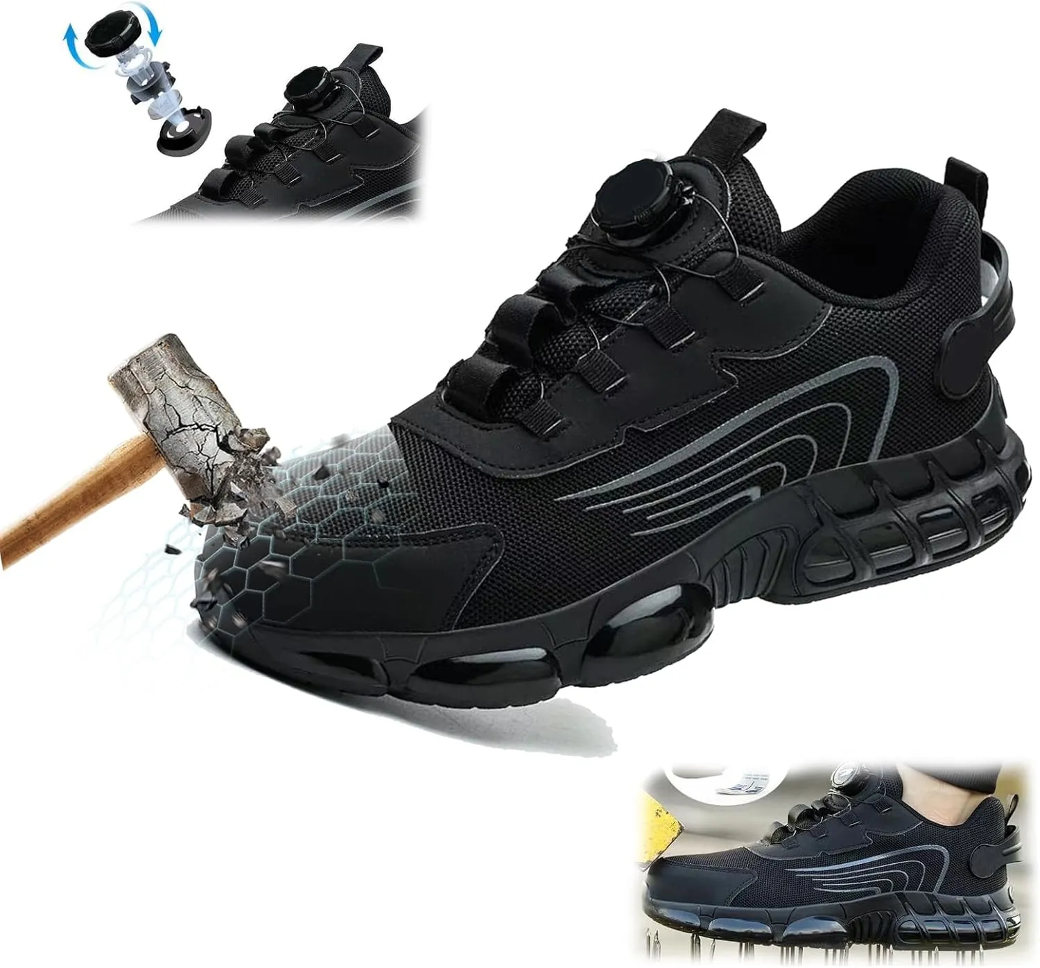Prestivos Shoes, Steel Toe Safety Work Shoes,Anti-Slip Lightweight Puncture Proof Steel Toe Sneakes, Comfortable Smash Stab Resistant Air Cushion