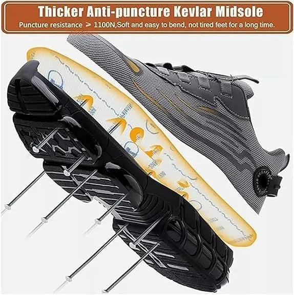 Prestivos Steel Toe Shoes, Evontiras Men Steel Toe Shoes Power Trainers, Comfortable Lightweight Puncture Proof Slip On Indestructible Sneakers Height Safety Work Sneakers Men