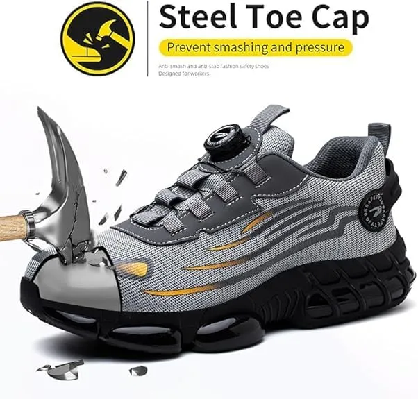 Prestivos Steel Toe Shoes, Evontiras Men Steel Toe Shoes Power Trainers, Comfortable Lightweight Puncture Proof Slip On Indestructible Sneakers Height Safety Work Sneakers Men