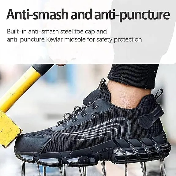 Prestivos Steel Toe Shoes, Evontiras Men Steel Toe Shoes Power Trainers, Comfortable Lightweight Puncture Proof Slip On Indestructible Sneakers Height Safety Work Sneakers Men